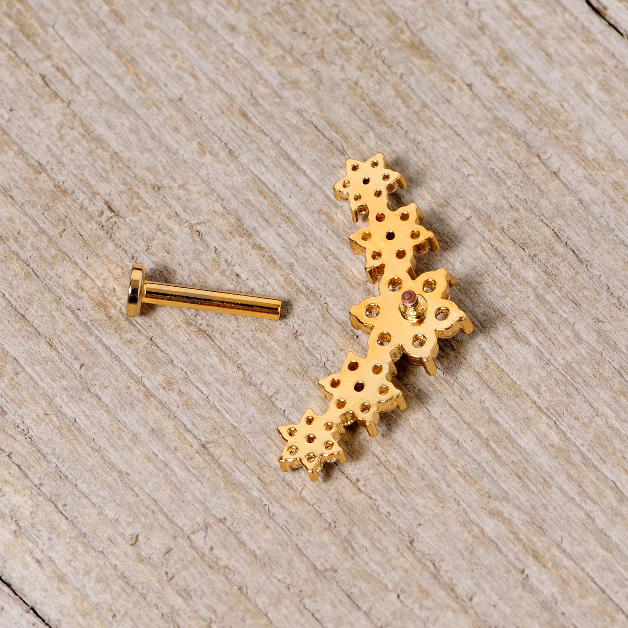 16G 5/16 Clear CZ Gem Gold Tone Floral Internal Thread Labret