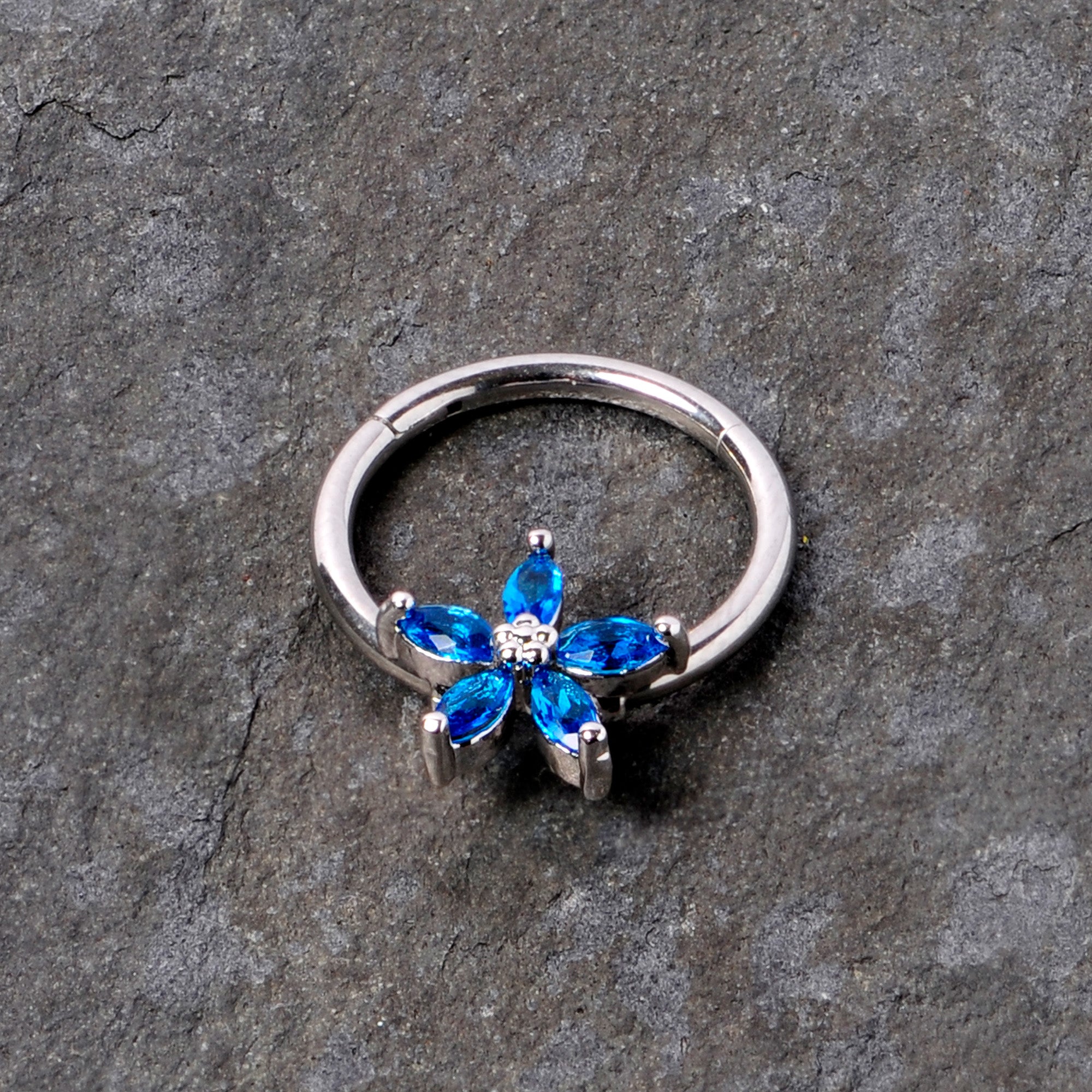 16 Gauge 3/8 Blue Gem Royal Flower Hinged Segment Ring