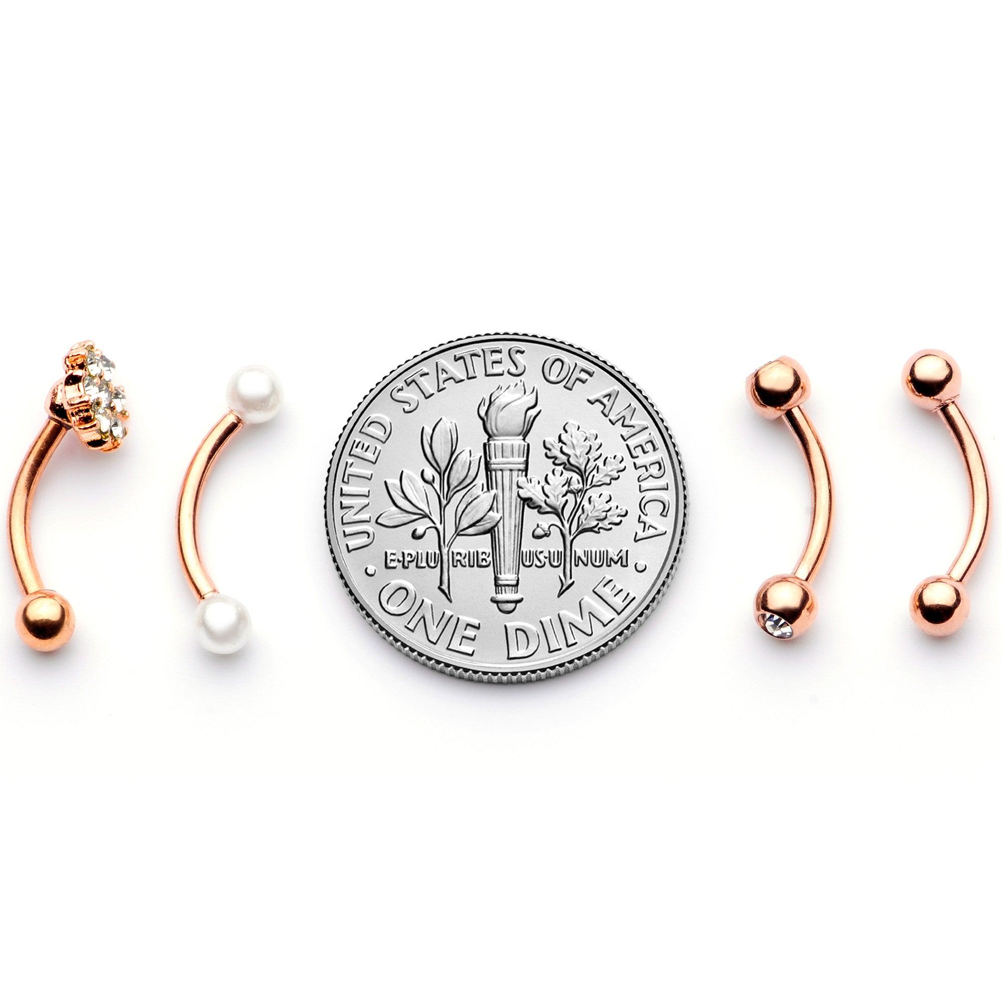 16G 5/16 Clear Gem Rose Gold Tone Curved Eyebrow Ring Set of 4
