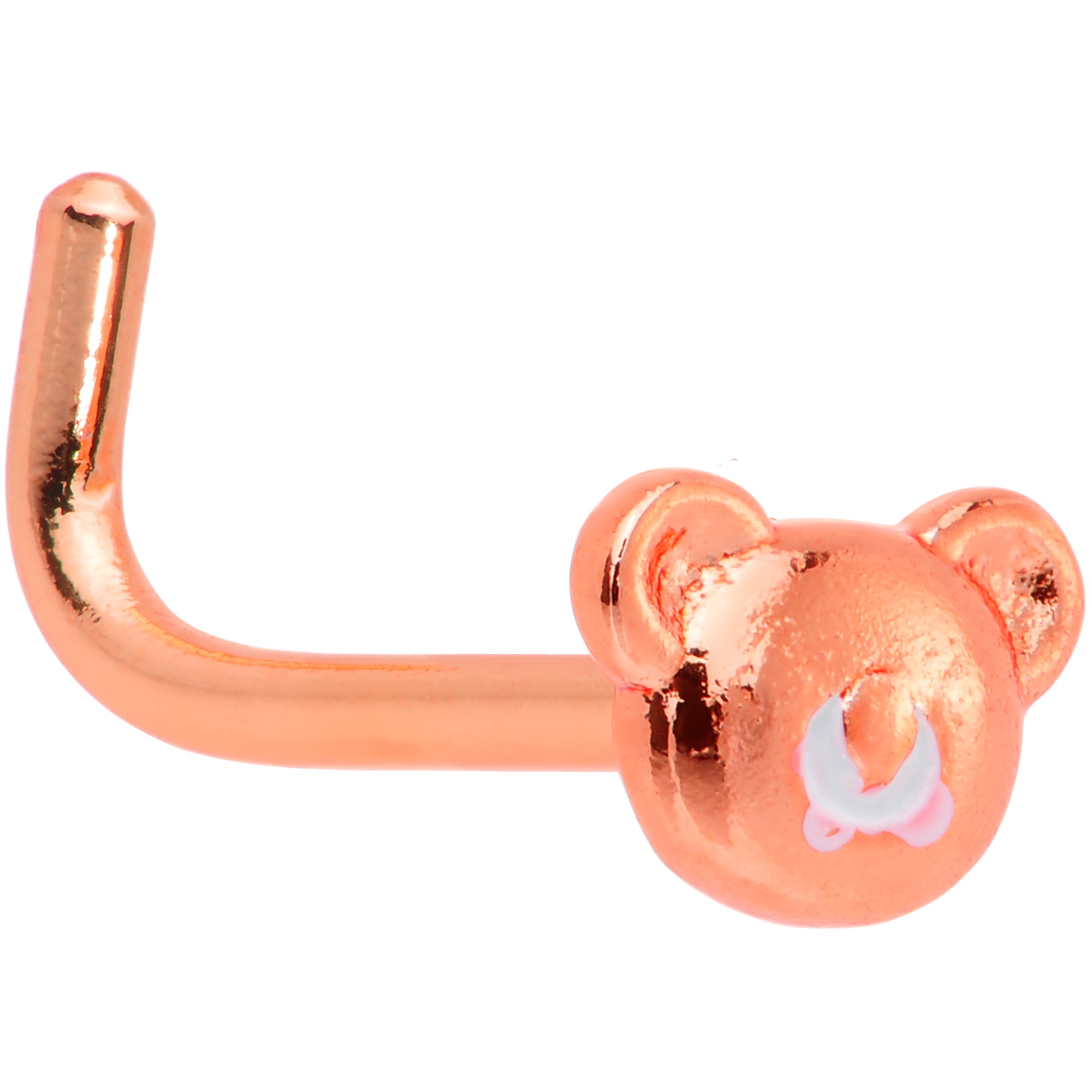 18G 5/16 Rose Gold Tone Tiny Teddy Bear L Shaped Nose Ring