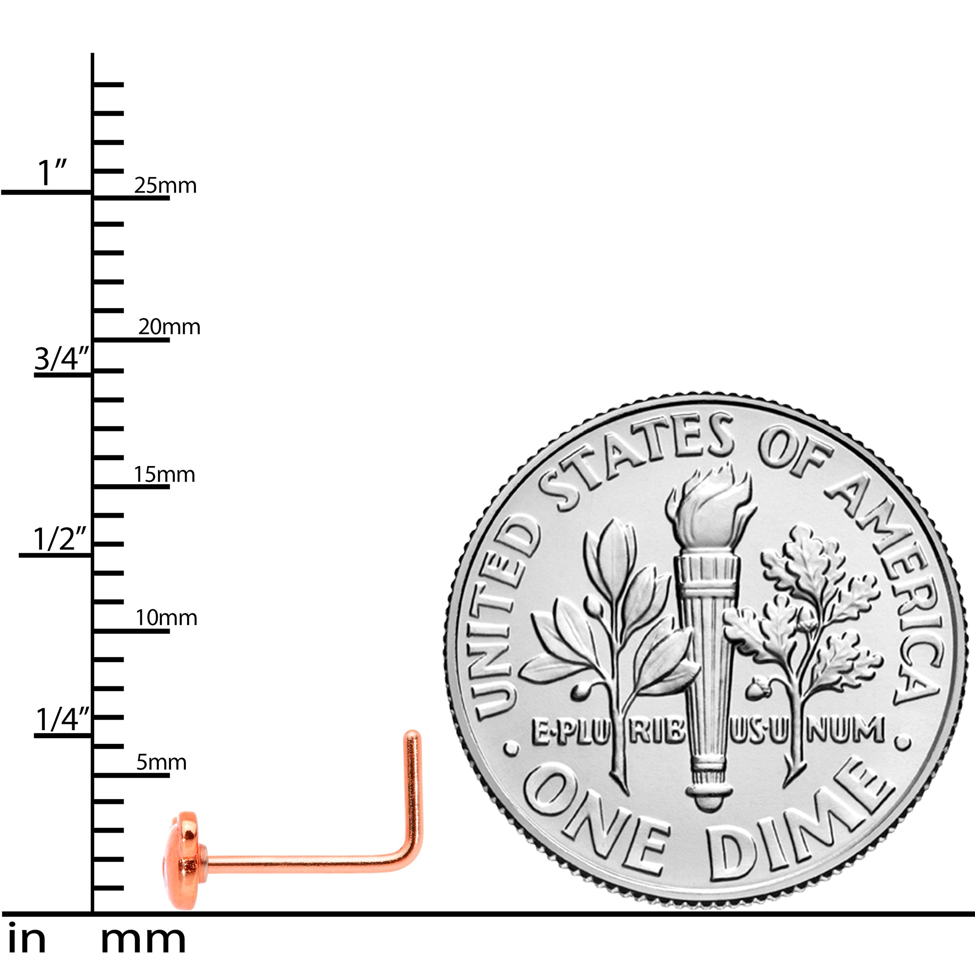 22G 5/16 Rose Gold Tone Tiny Teddy Bear L Shaped Nose Ring
