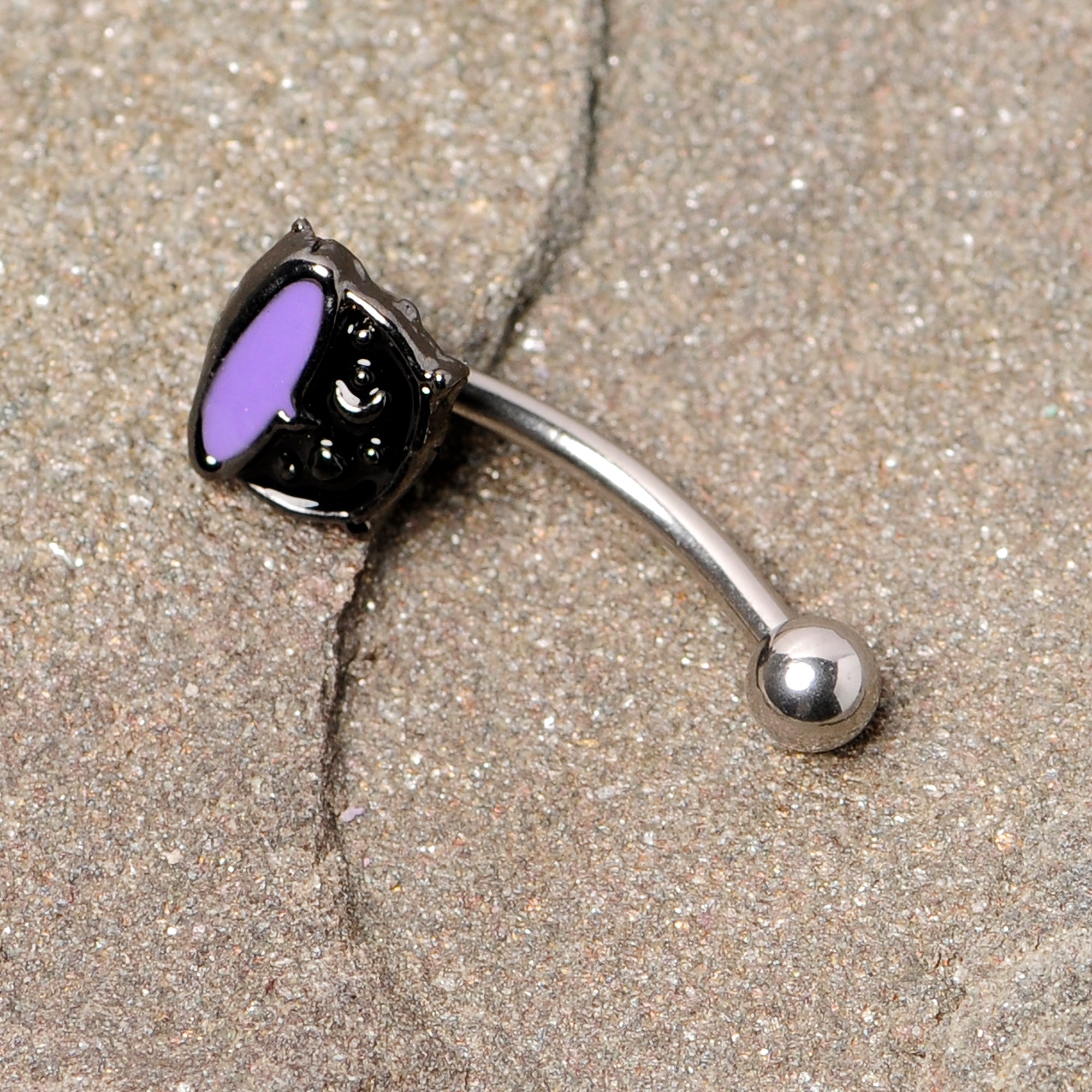 16G 5/16 Black Purple Cauldron Halloween Curved Eyebrow Ring