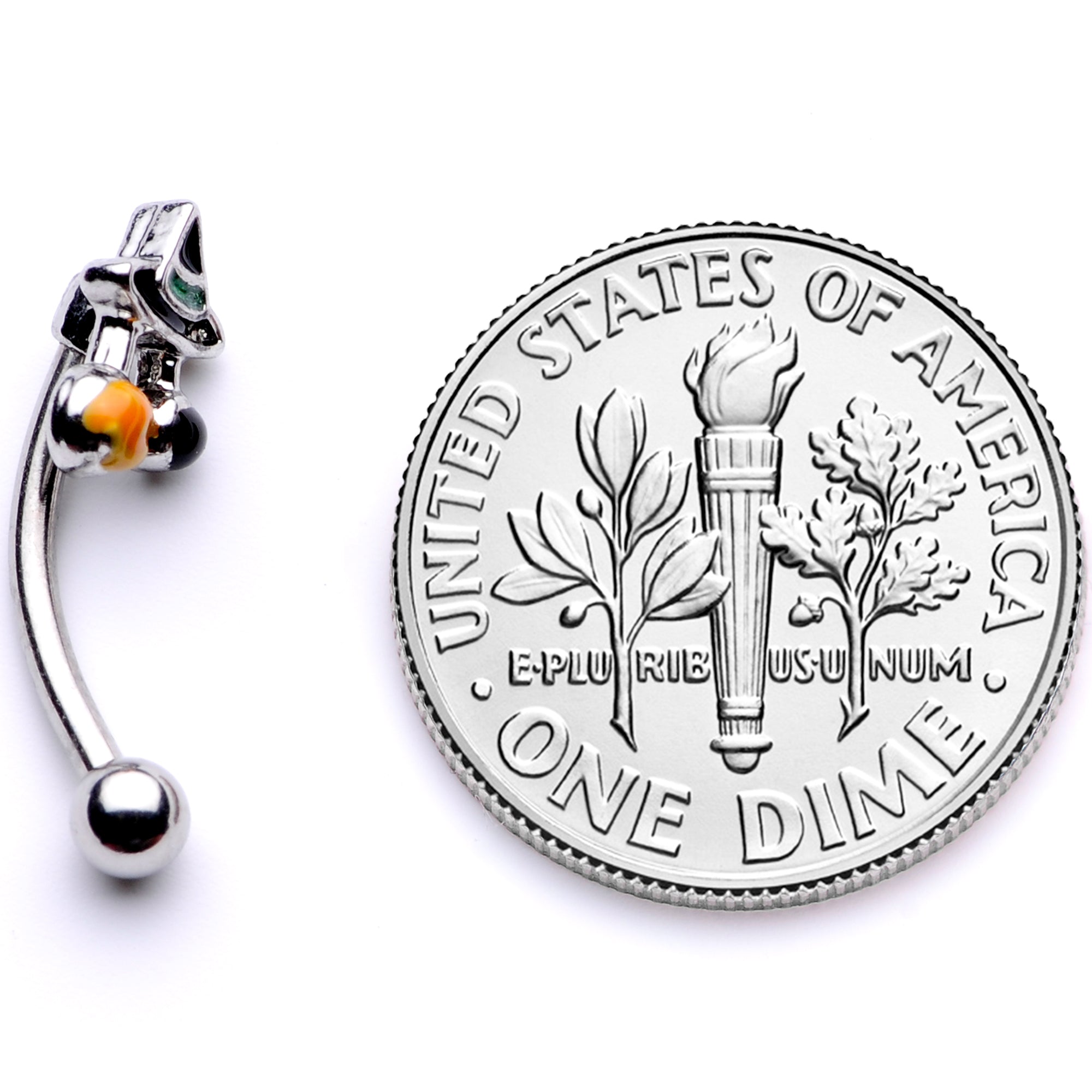 16G 5/16 Black Green Witches Hat Halloween Curved Eyebrow Ring