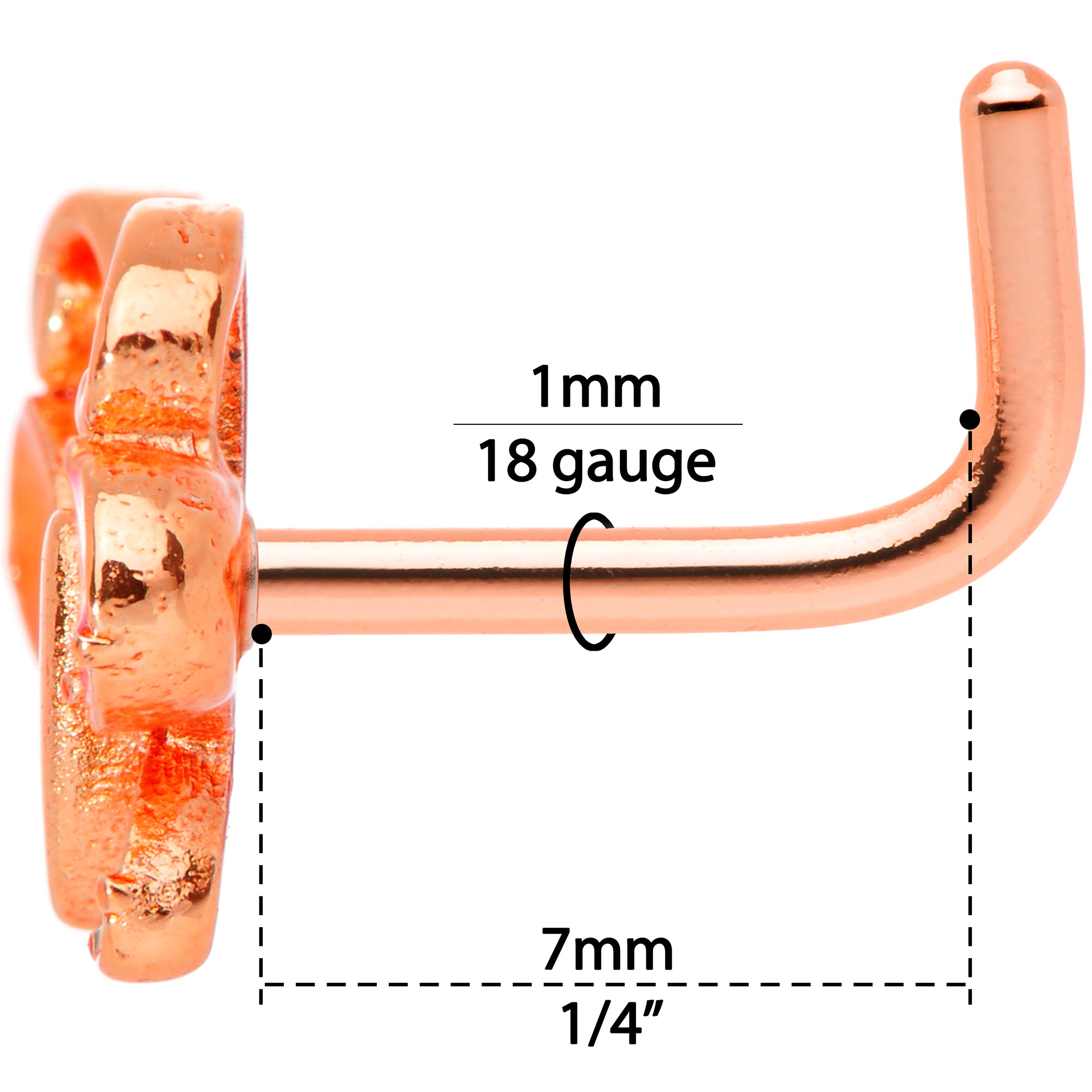 18G 1/4 Pink Orange Rose Gold Tone Butterfly L Shaped Nose Ring