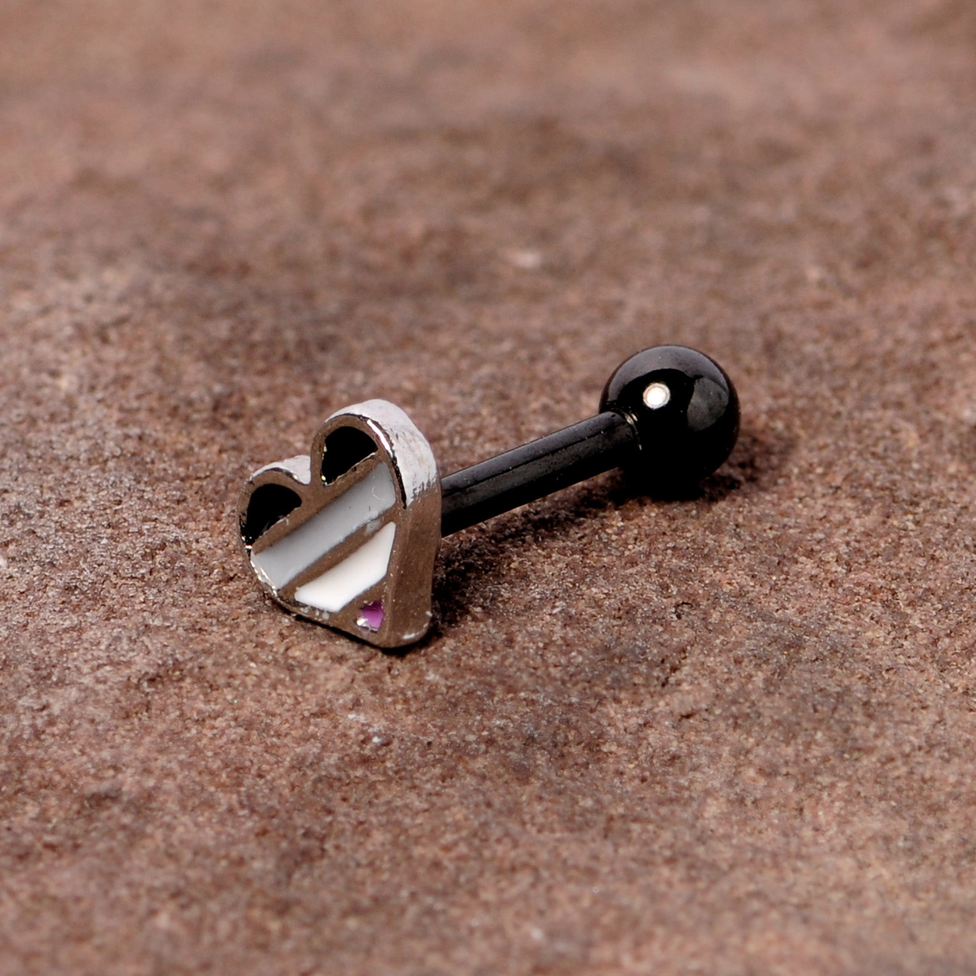 16G 1/4 Black Grey Purple Asexual Pride Heart Cartilage Tragus