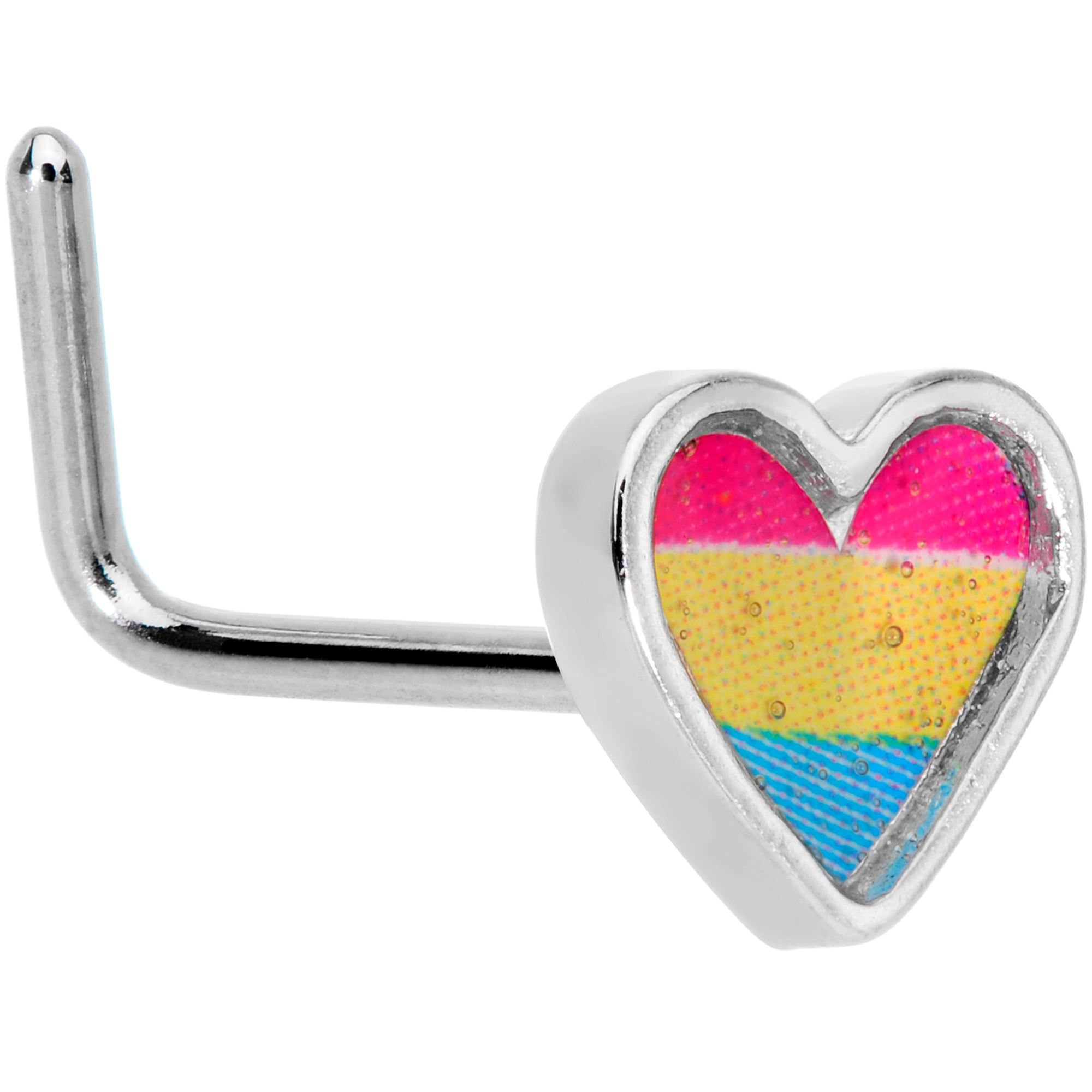 20G 5/16 Red Yellow Blue Pansexual Pride Heart L Shaped Nose Ring