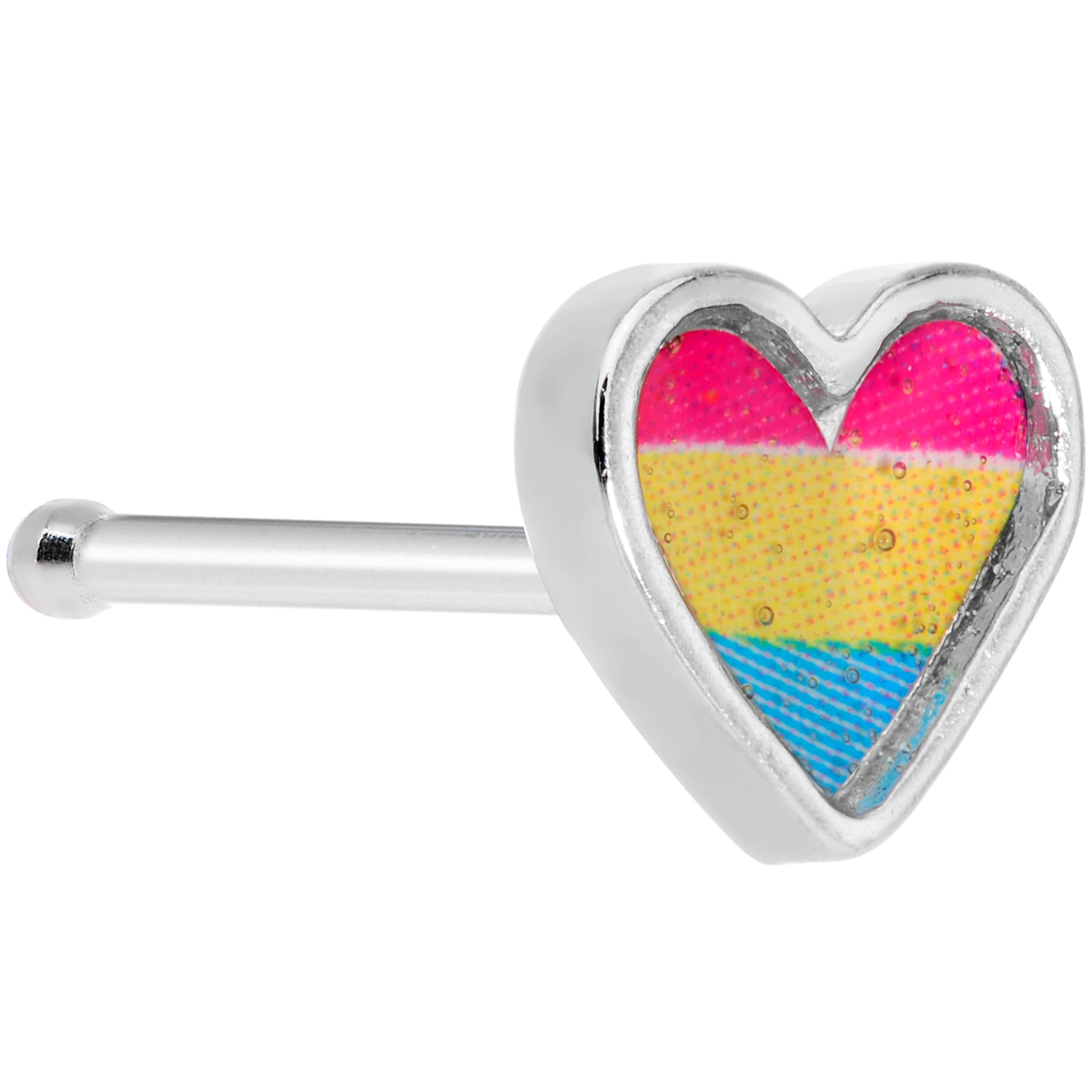 20G 5/16 Red Yellow Blue Pansexual Pride Heart Nose Bone