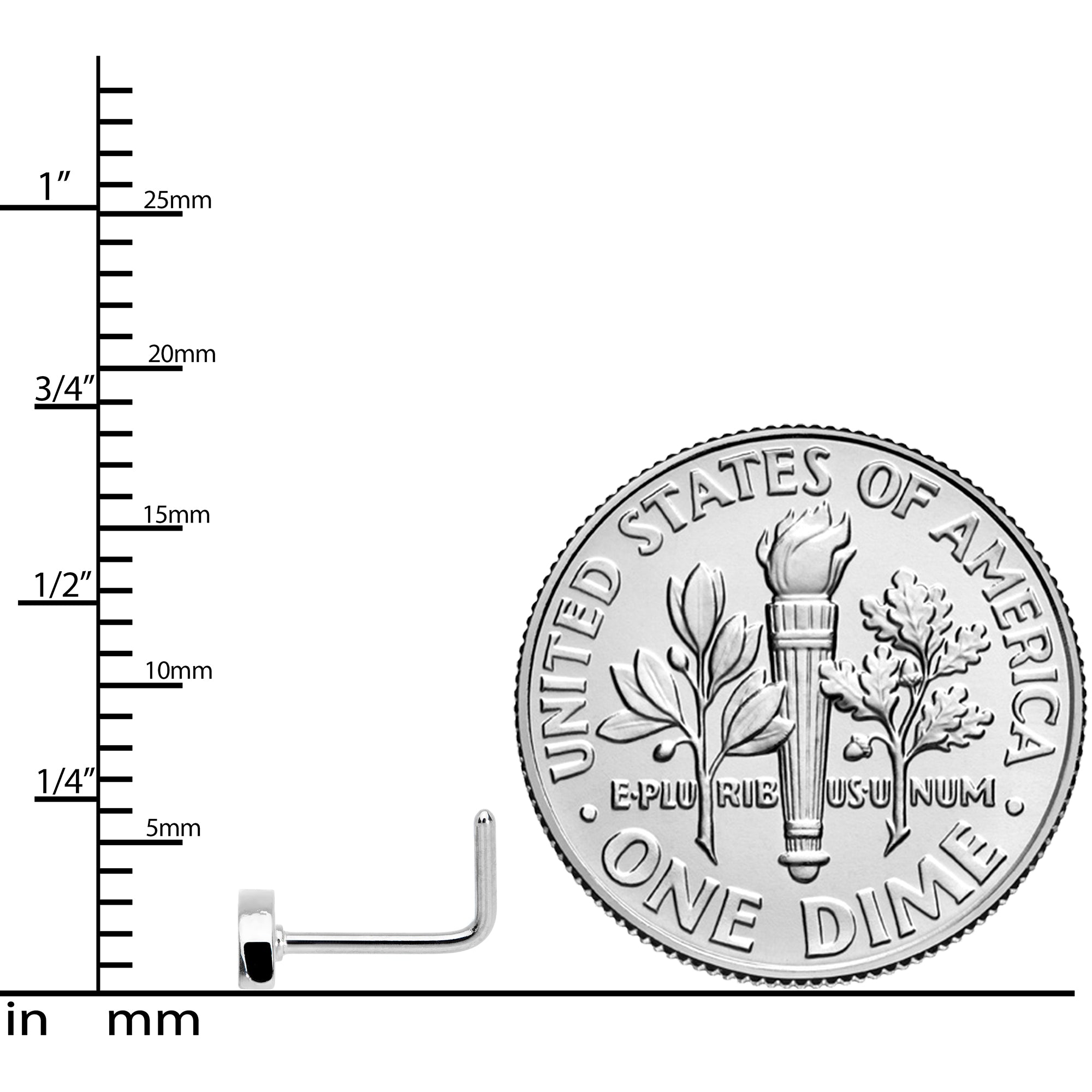 20G 1/4 Red Yellow Blue Pride Rainbow L Shaped Nose Ring