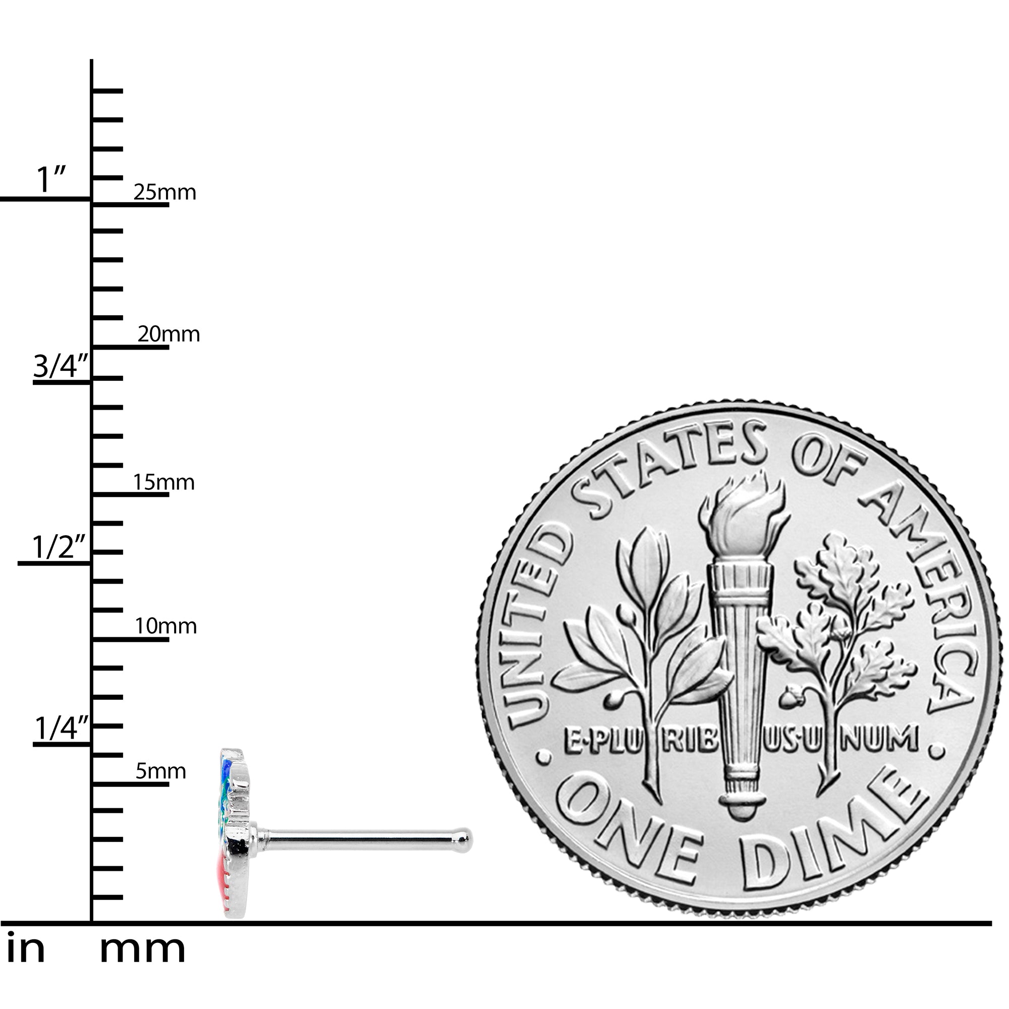 20G 5/16 Blue Green Red Feather Nose Bone
