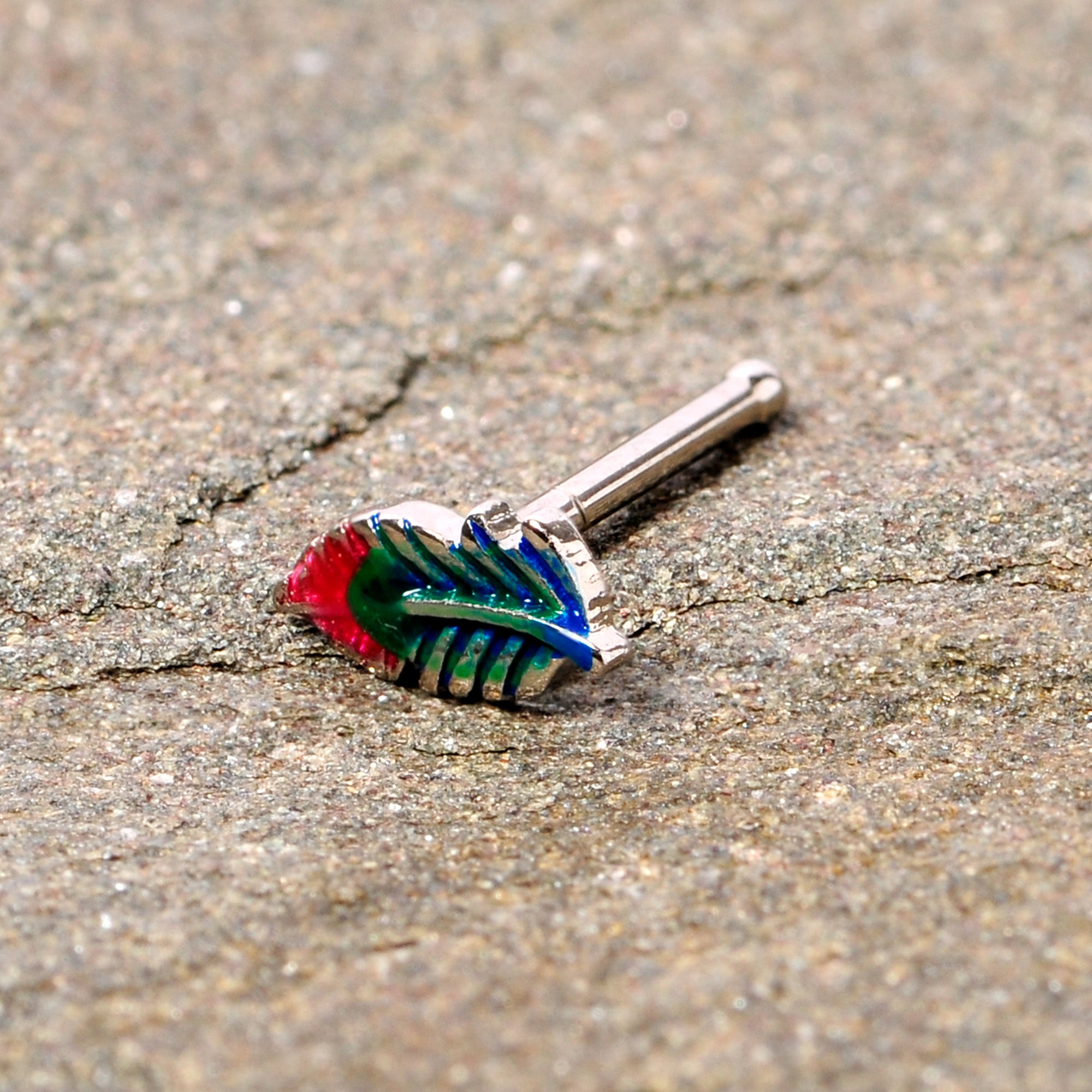 20G 5/16 Blue Green Red Feather Nose Bone