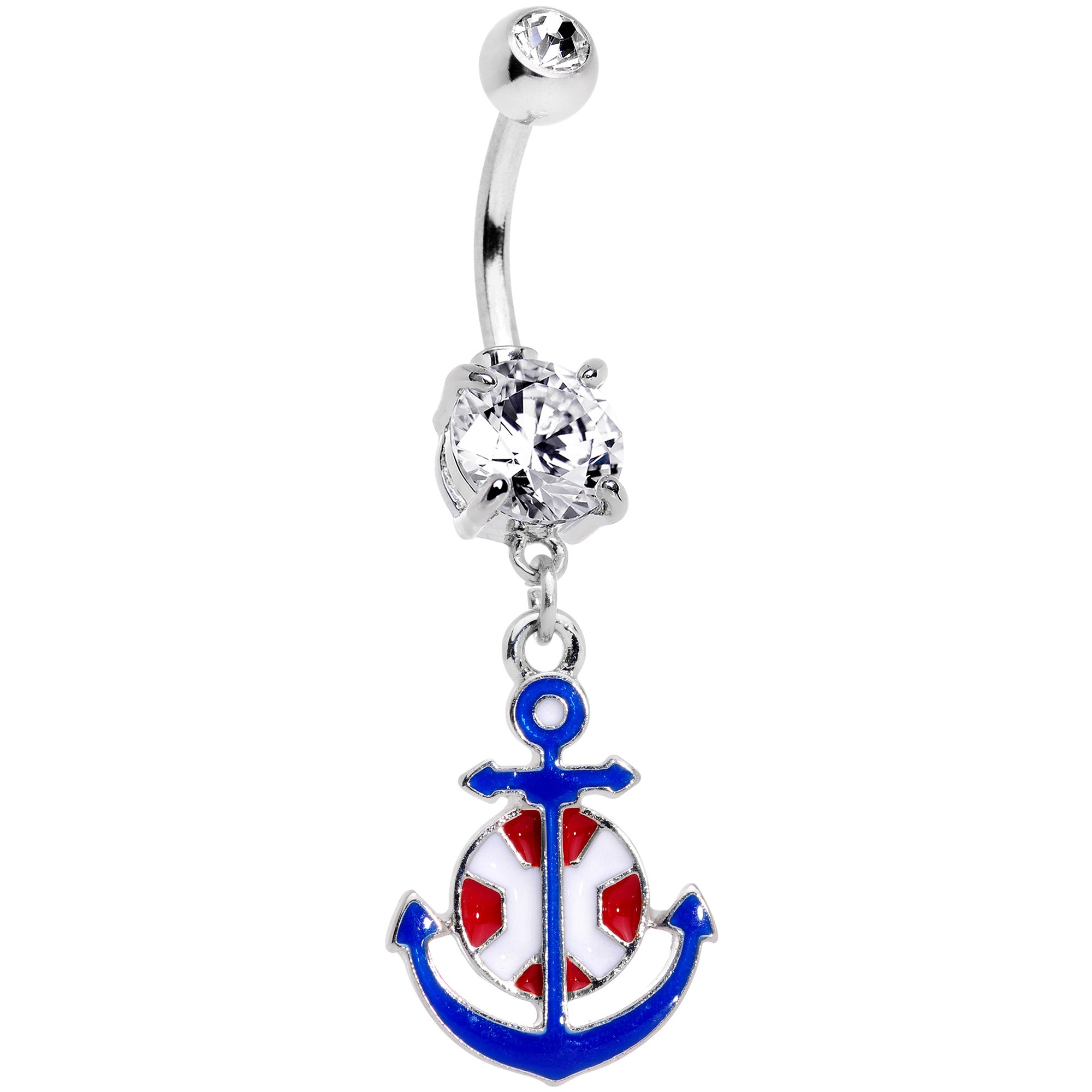 Clear Gem Blue Red Life Ring Anchor Nautical Belly Ring
