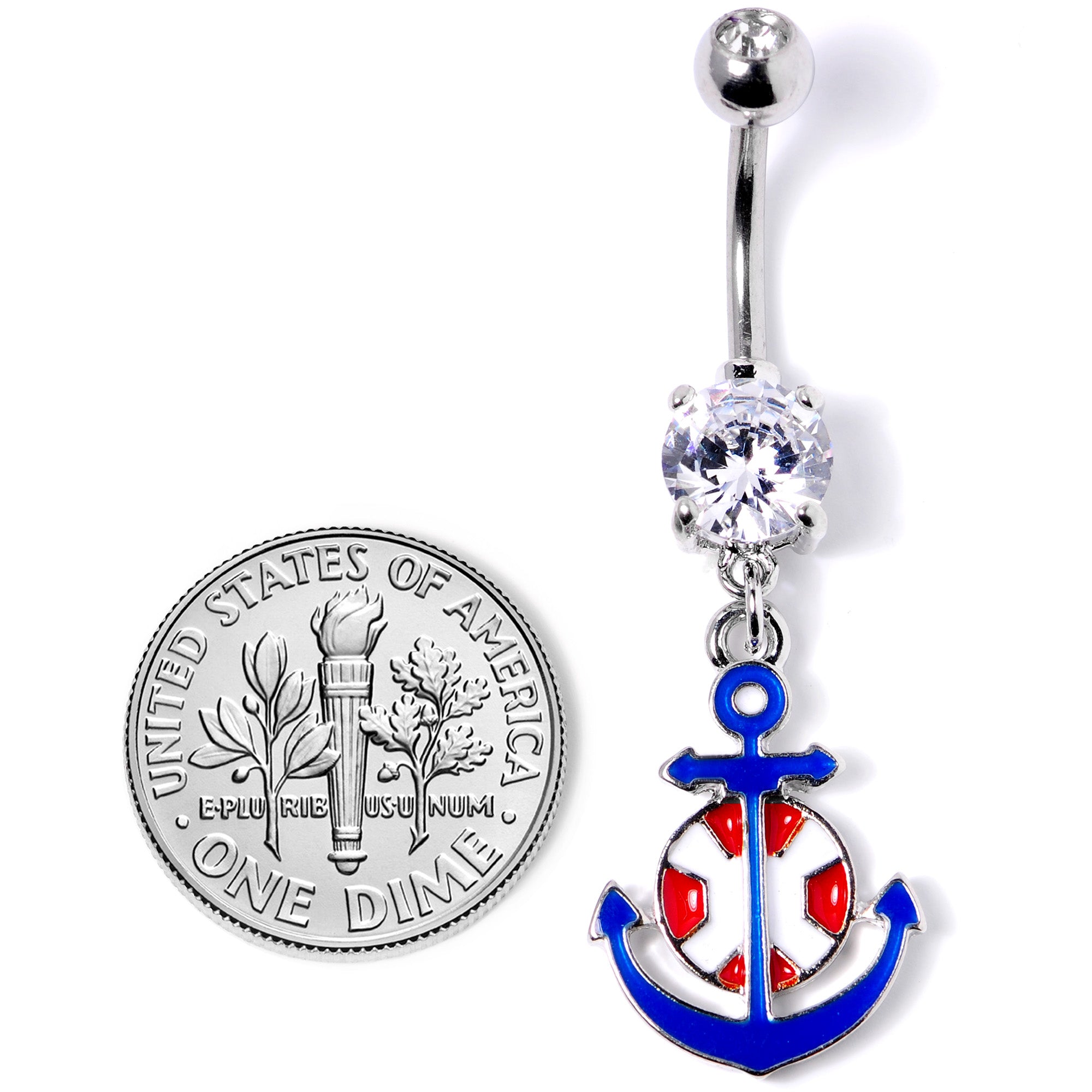 Clear Gem Blue Red Life Ring Anchor Nautical Belly Ring