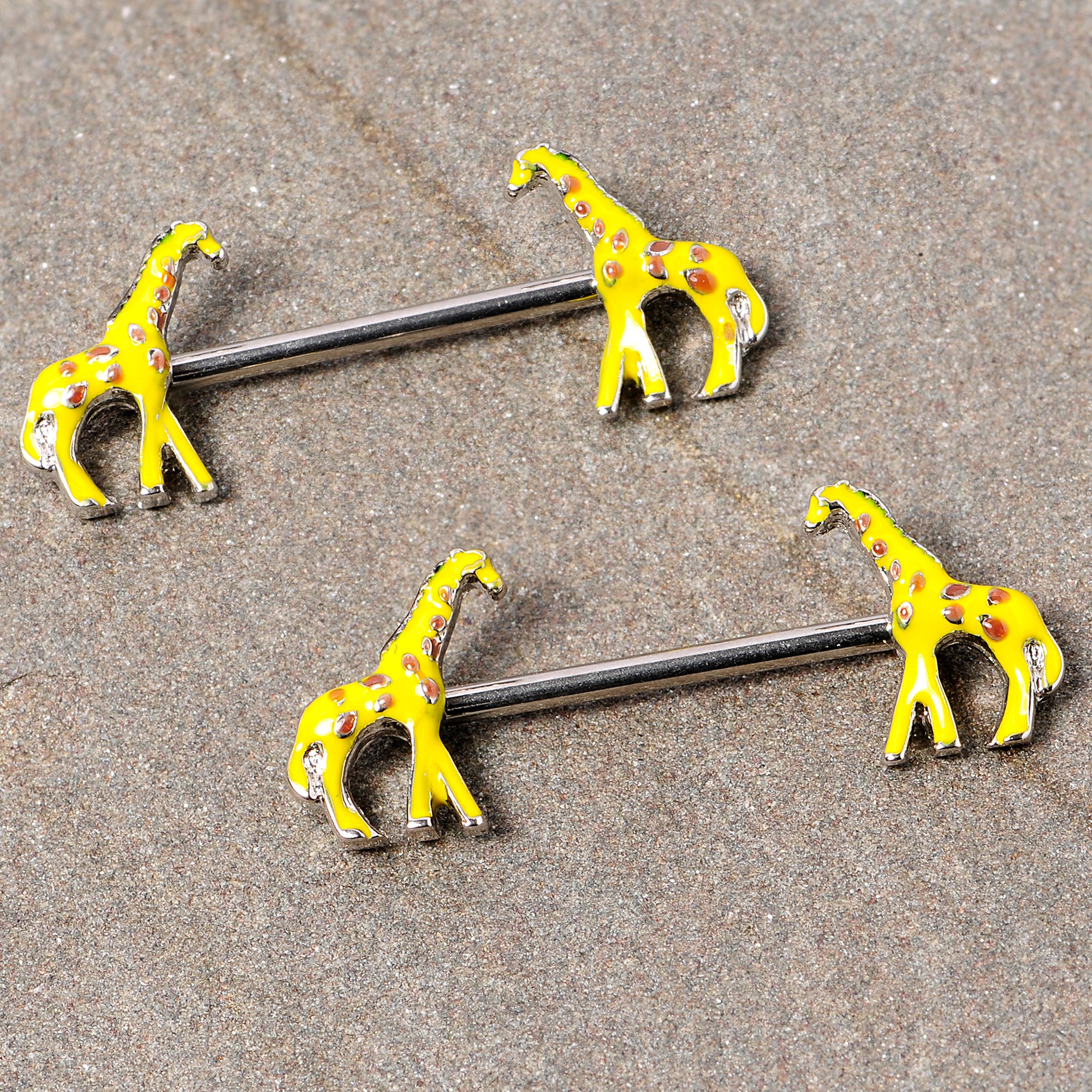 14G 9/16 Brown Yellow Giraffe Barbell Nipple Ring Set