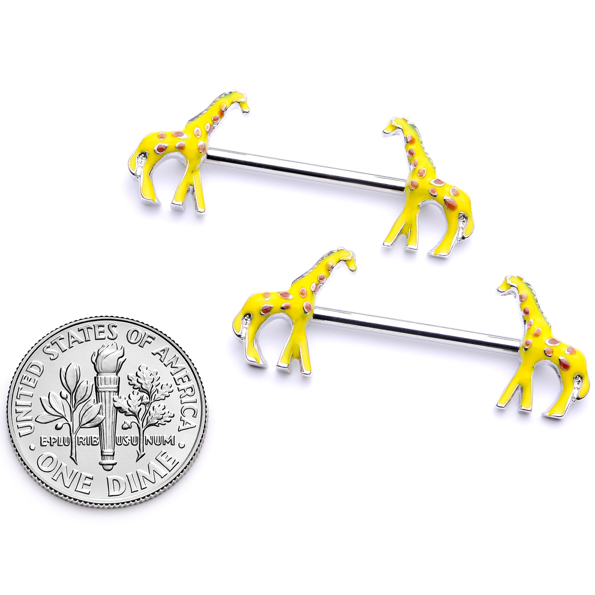 14G 9/16 Brown Yellow Giraffe Barbell Nipple Ring Set