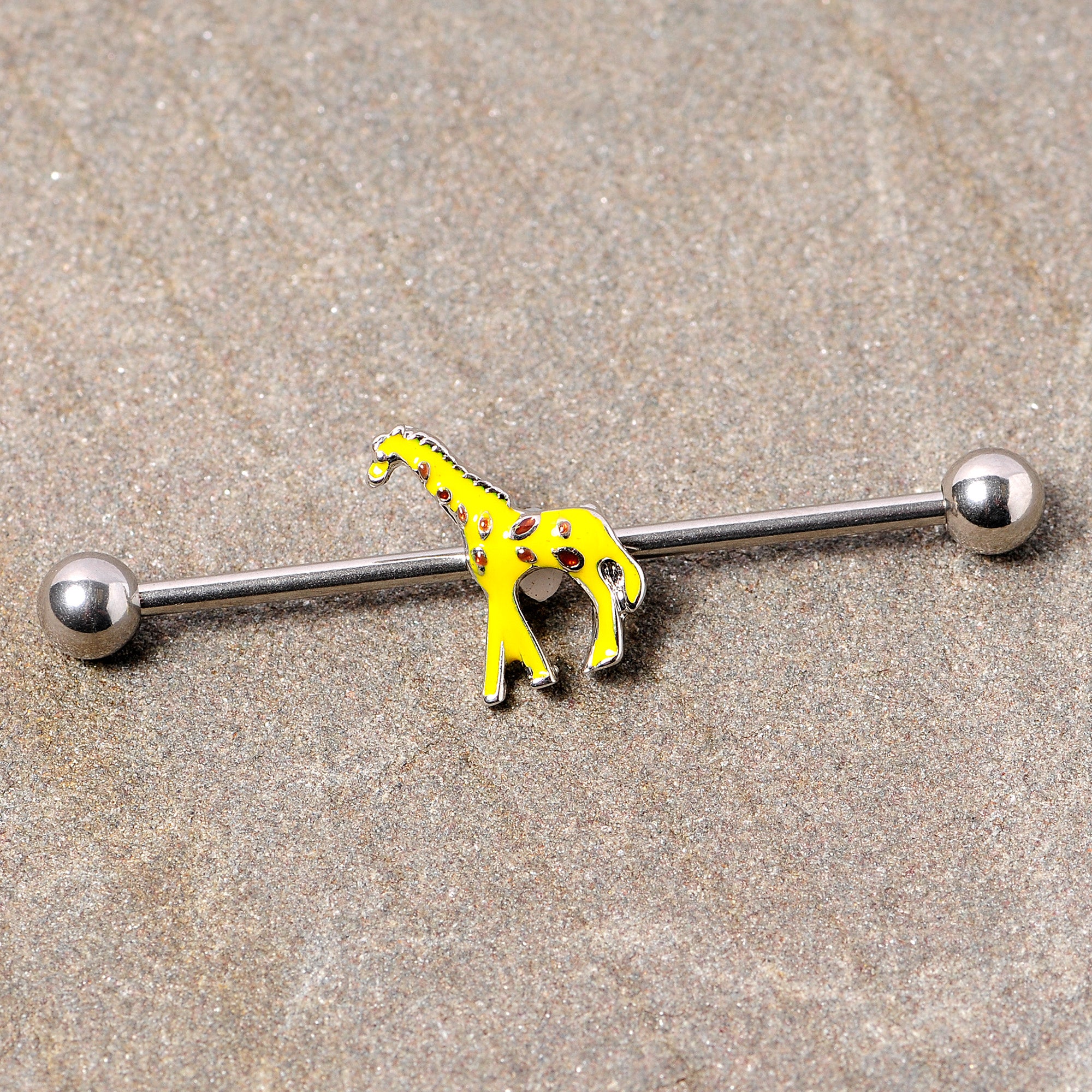 14G Yellow Brown Giraffe Industrial Barbell 38mm
