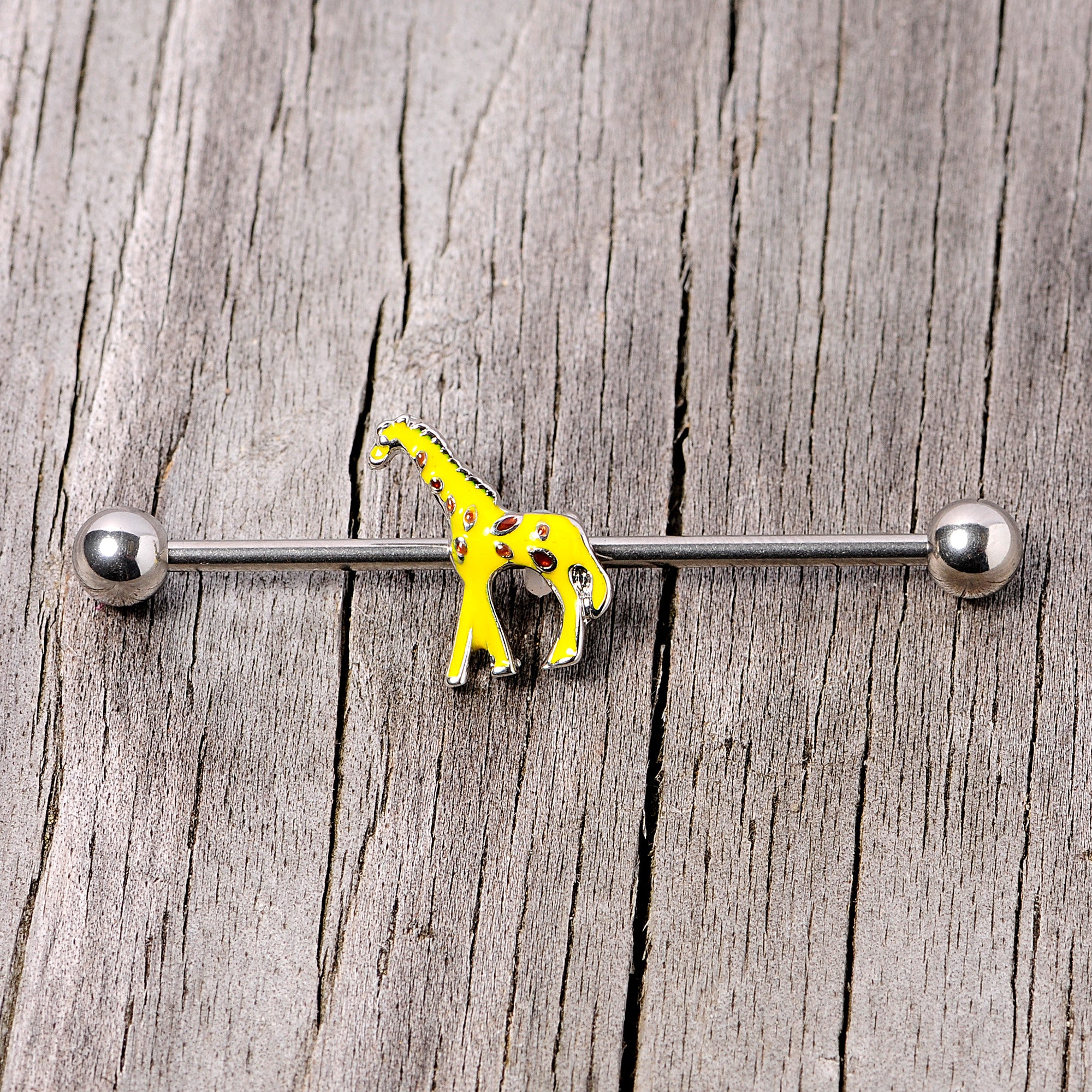 14G Yellow Brown Giraffe Industrial Barbell 38mm