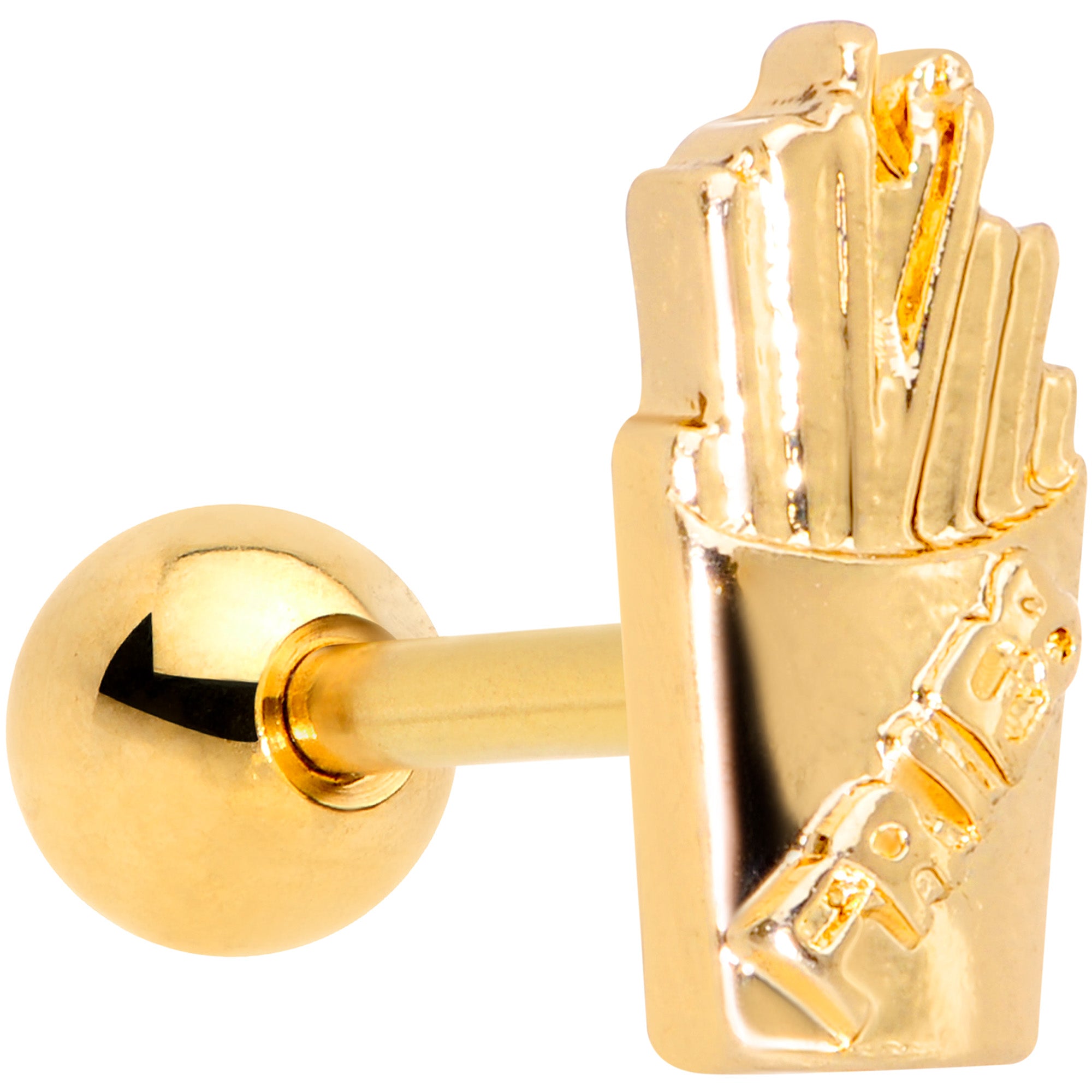 16G 1/4 Gold Tone Fast Food French Fries Cartilage Tragus Earring