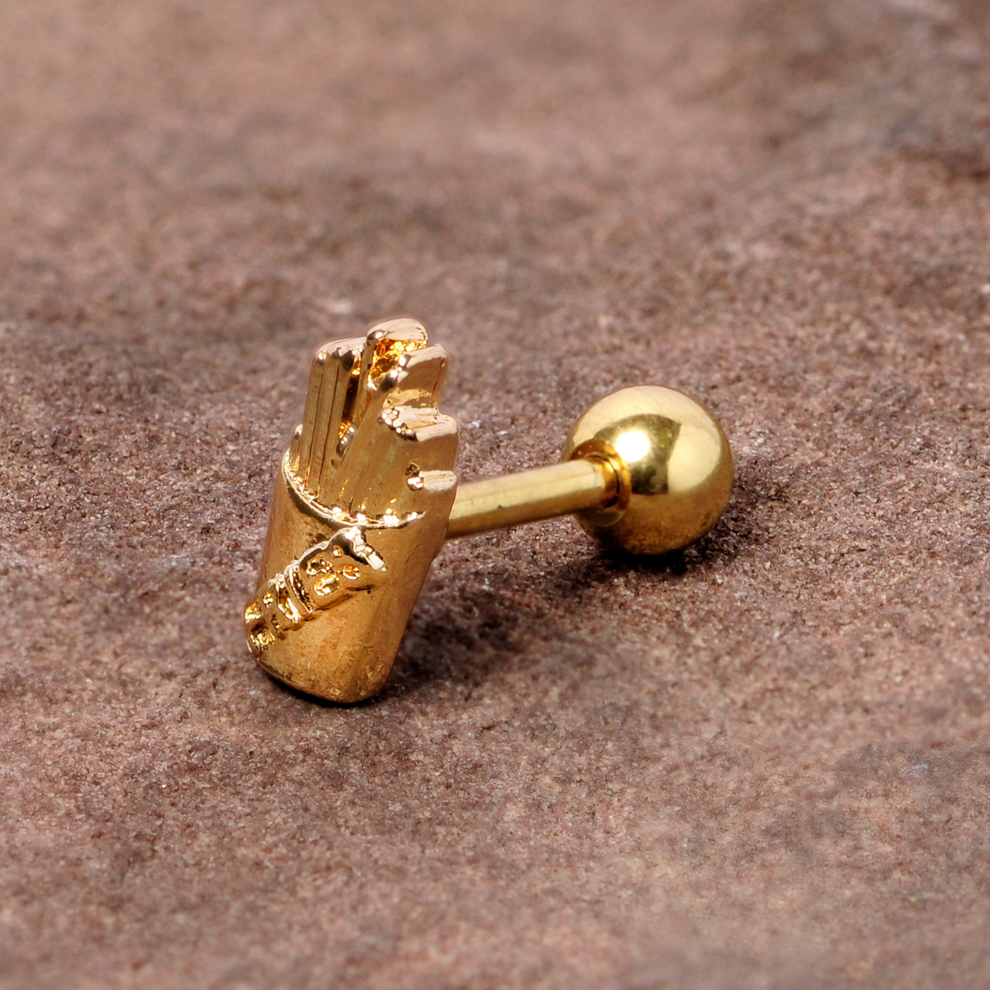 16G 1/4 Gold Tone Fast Food French Fries Cartilage Tragus Earring