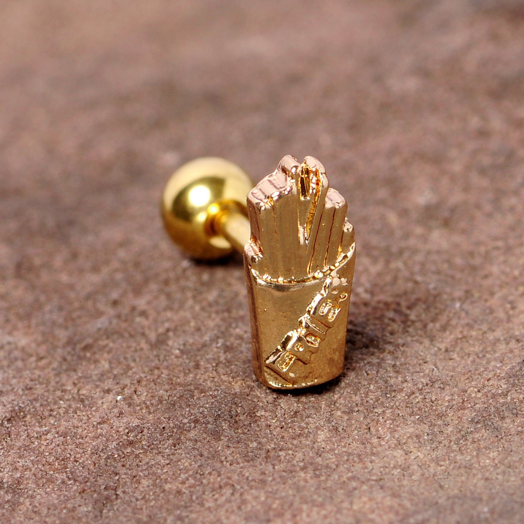 16G 1/4 Gold Tone Fast Food French Fries Cartilage Tragus Earring