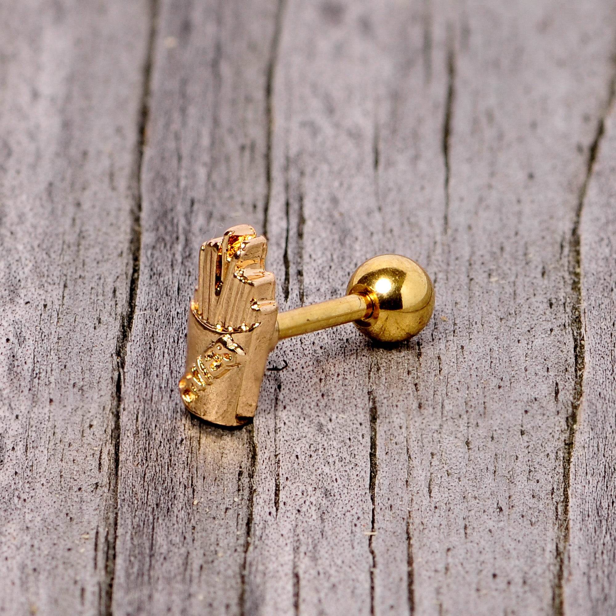 16G 1/4 Gold Tone Fast Food French Fries Cartilage Tragus Earring