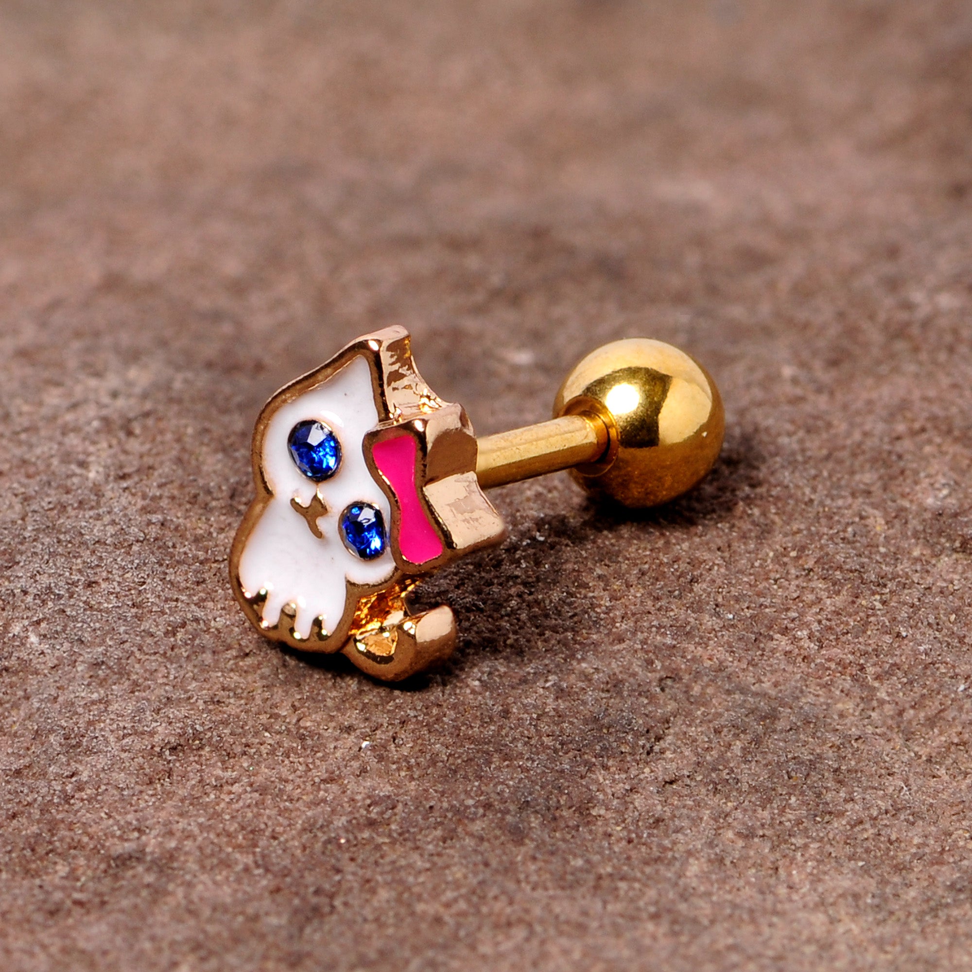 16G 1/4 Blue Gem Gold Tone Sweet Kitty Cat Cartilage Tragus