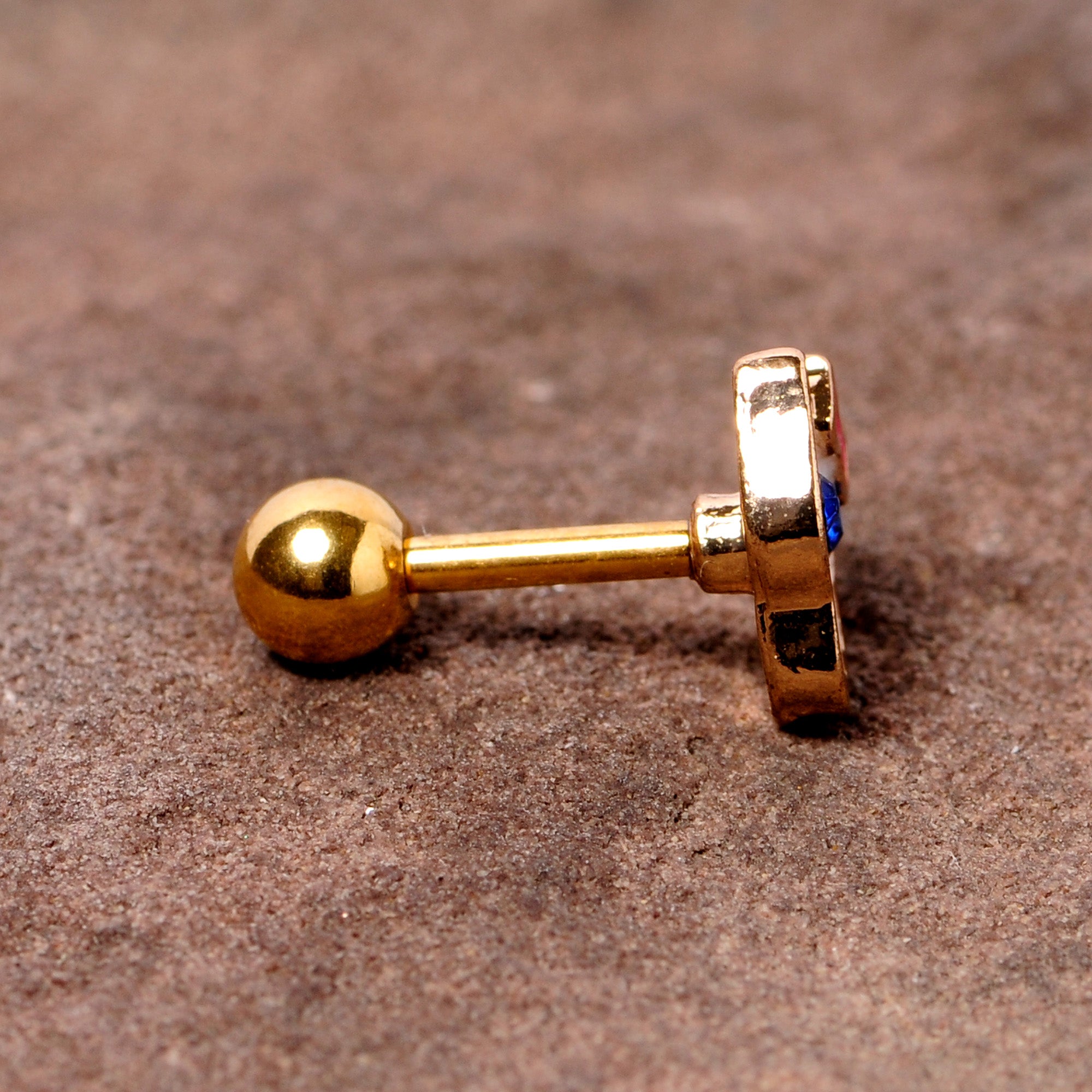 16G 1/4 Blue Gem Gold Tone Sweet Kitty Cat Cartilage Tragus