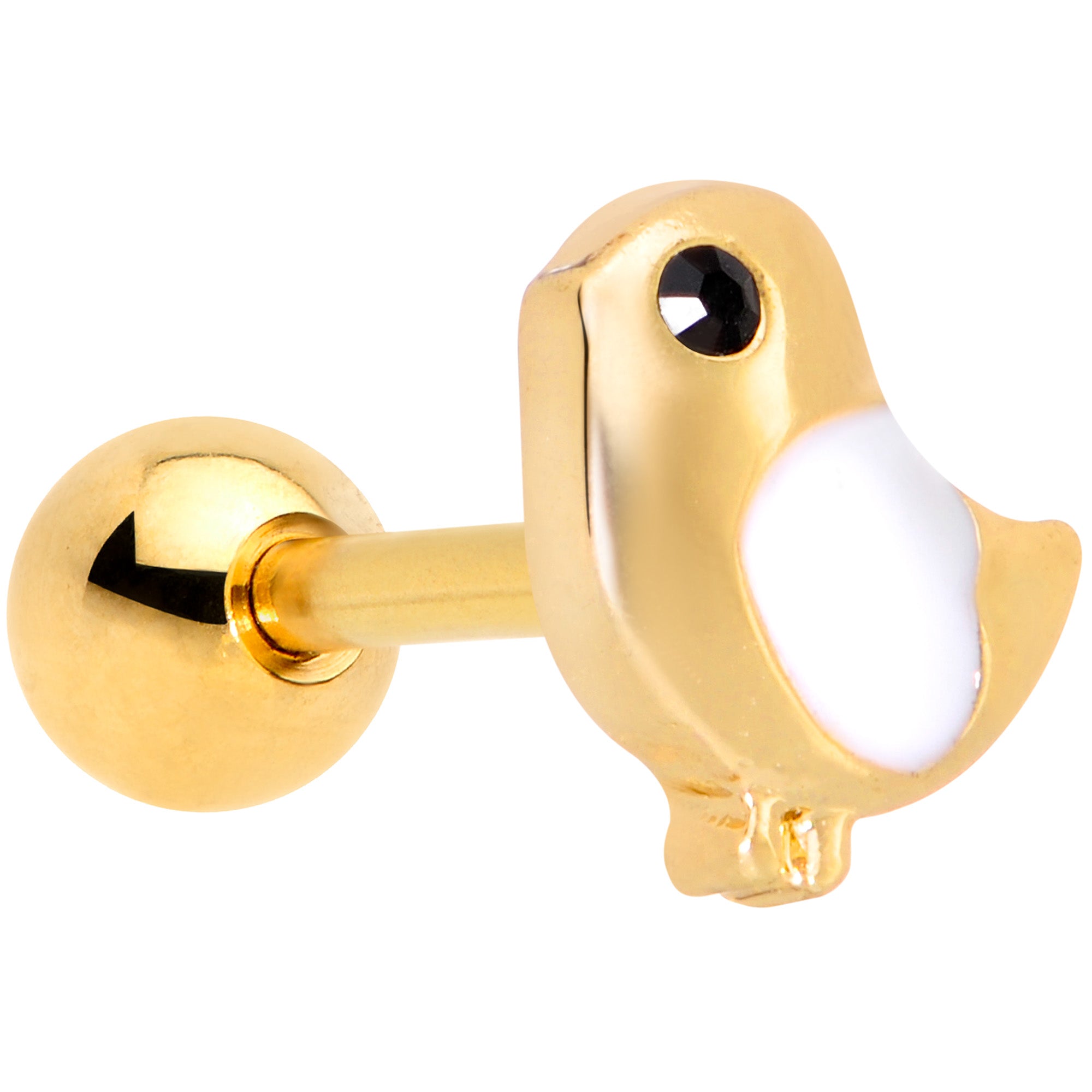 16G 1/4 Black Gem Gold Tone Baby Bird Cartilage Tragus Earring