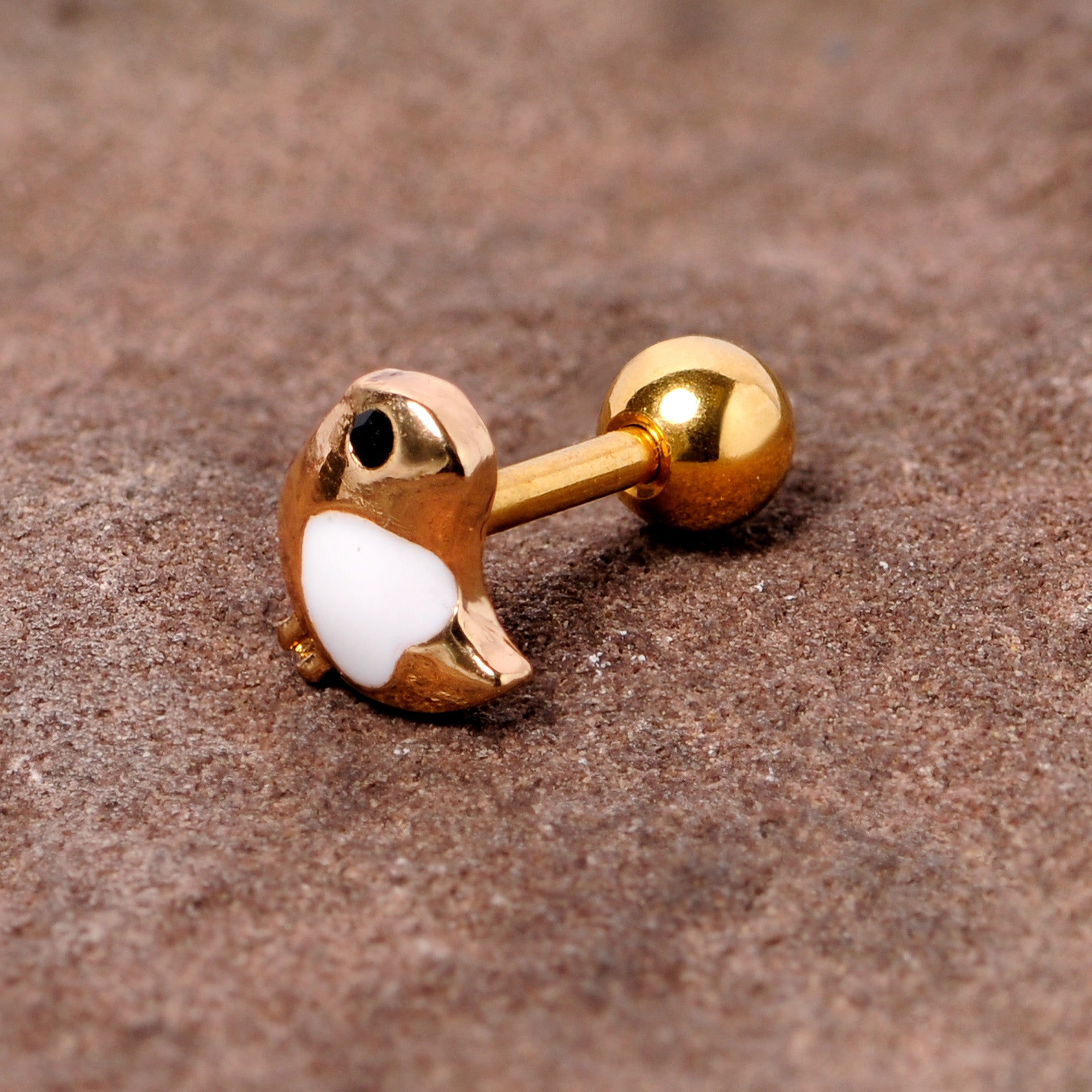 16G 1/4 Black Gem Gold Tone Baby Bird Cartilage Tragus Earring