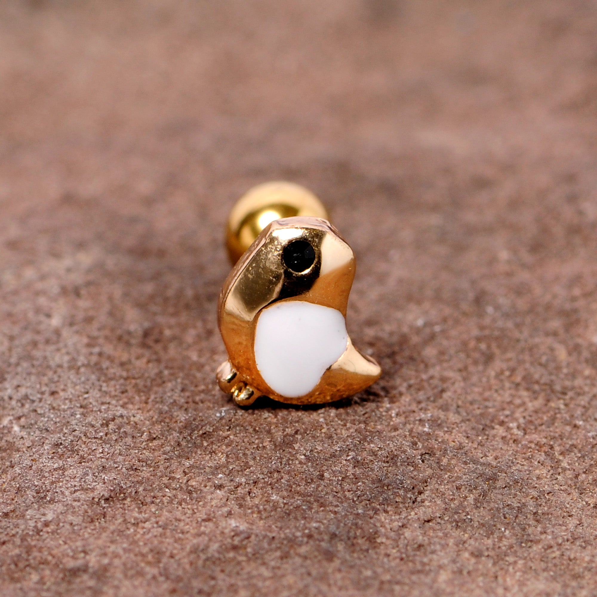 16G 1/4 Black Gem Gold Tone Baby Bird Cartilage Tragus Earring