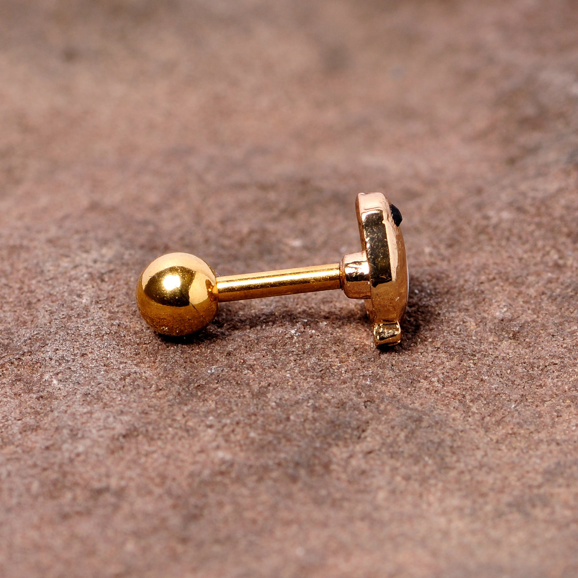 16G 1/4 Black Gem Gold Tone Baby Bird Cartilage Tragus Earring