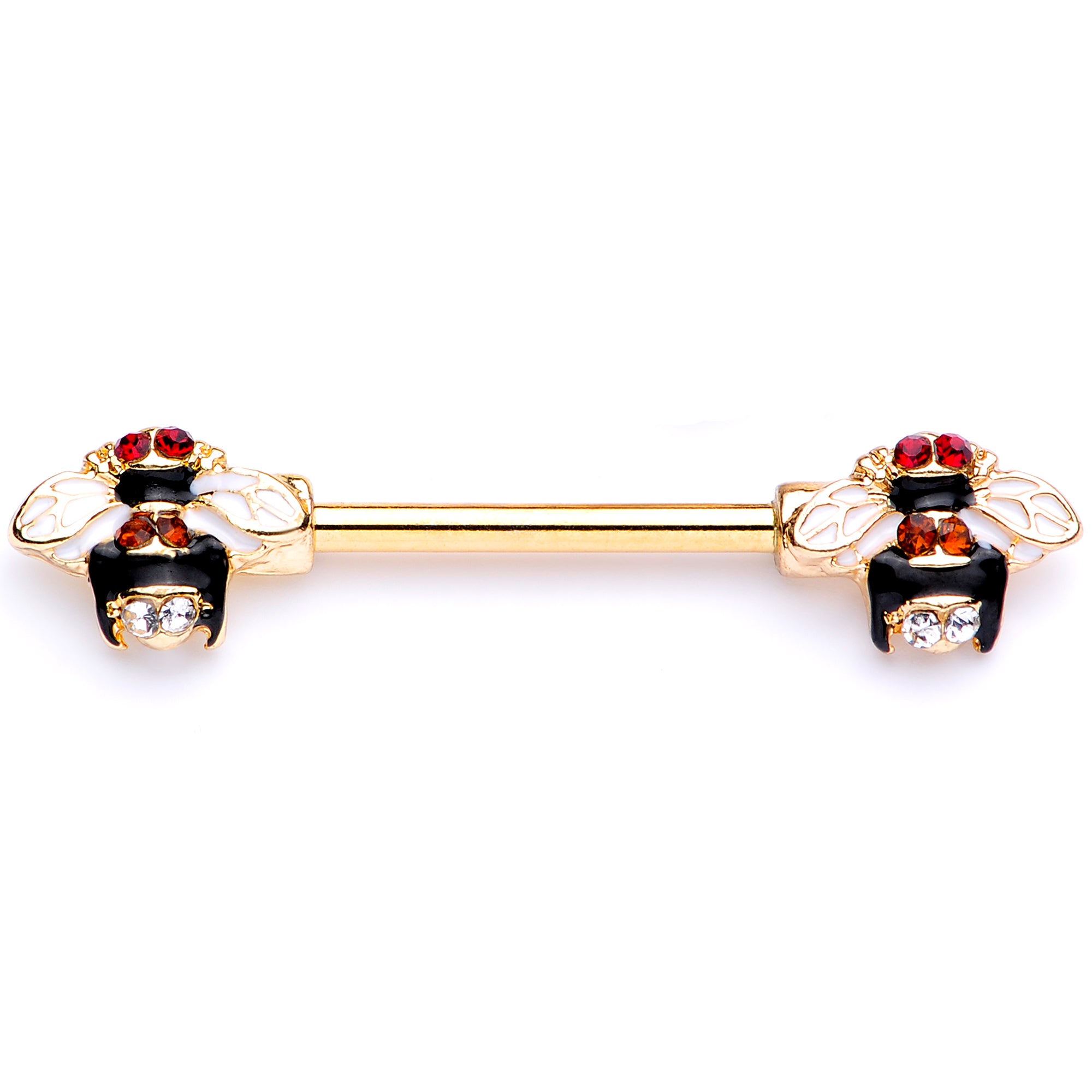 14G 9/16 Clear Yellow Gem Gold Tone Bee Barbell Nipple Ring Set