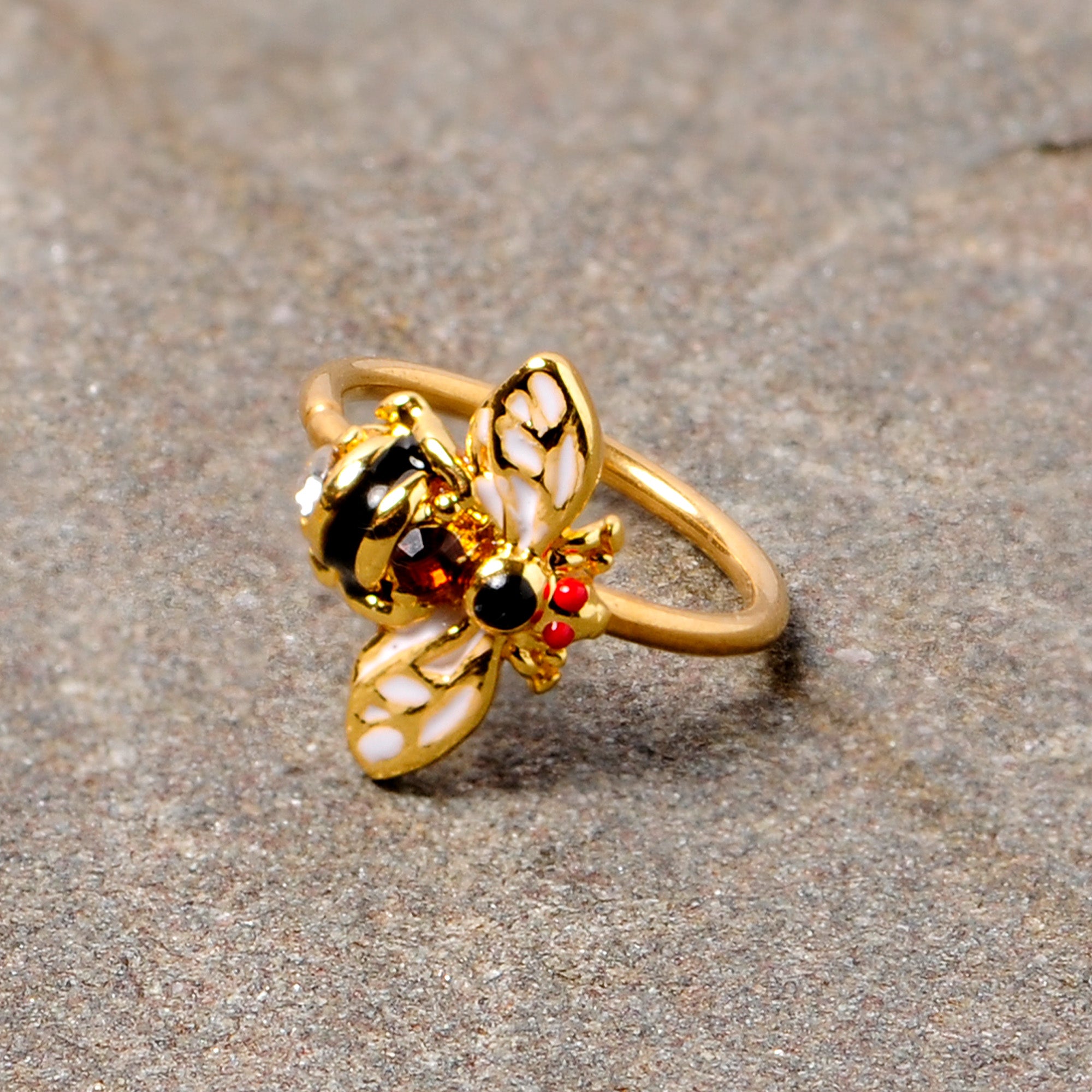 20G 5/16 Clear Yellow Gem Gold Tone Bee Nose Hoop