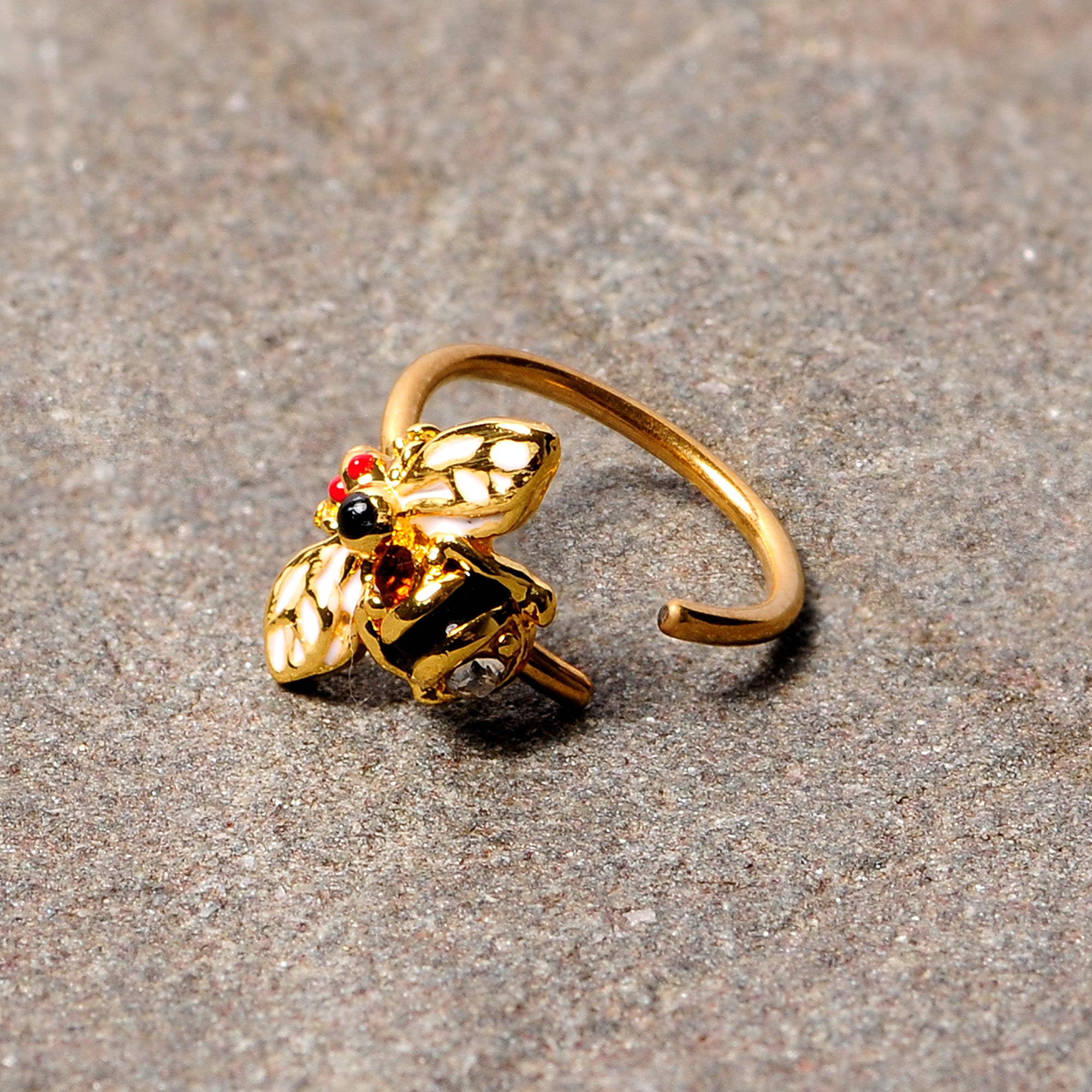 20G 5/16 Clear Yellow Gem Gold Tone Bee Nose Hoop