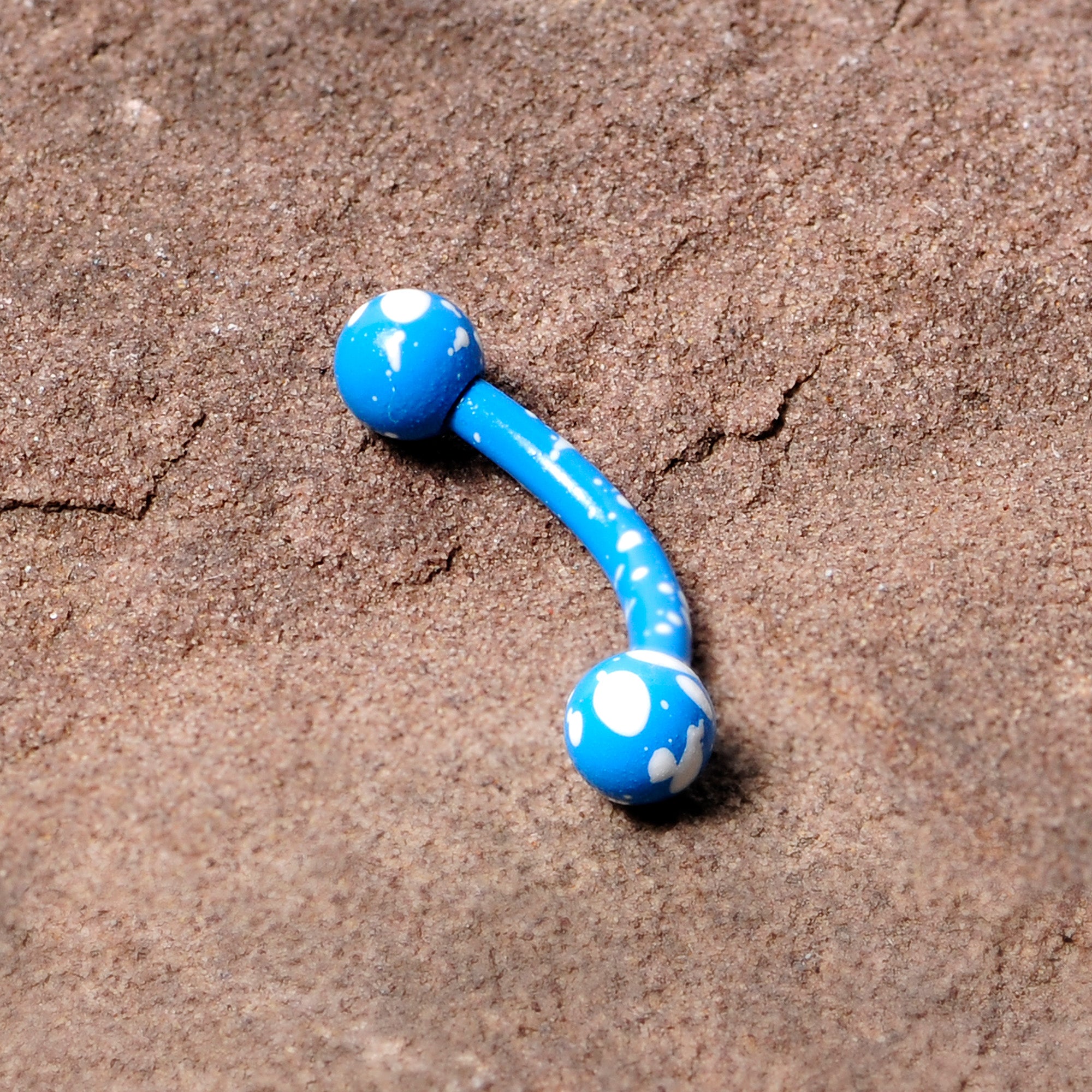 16G 5/16 Blue White Glow in the Dark Curved Eyebrow Ring