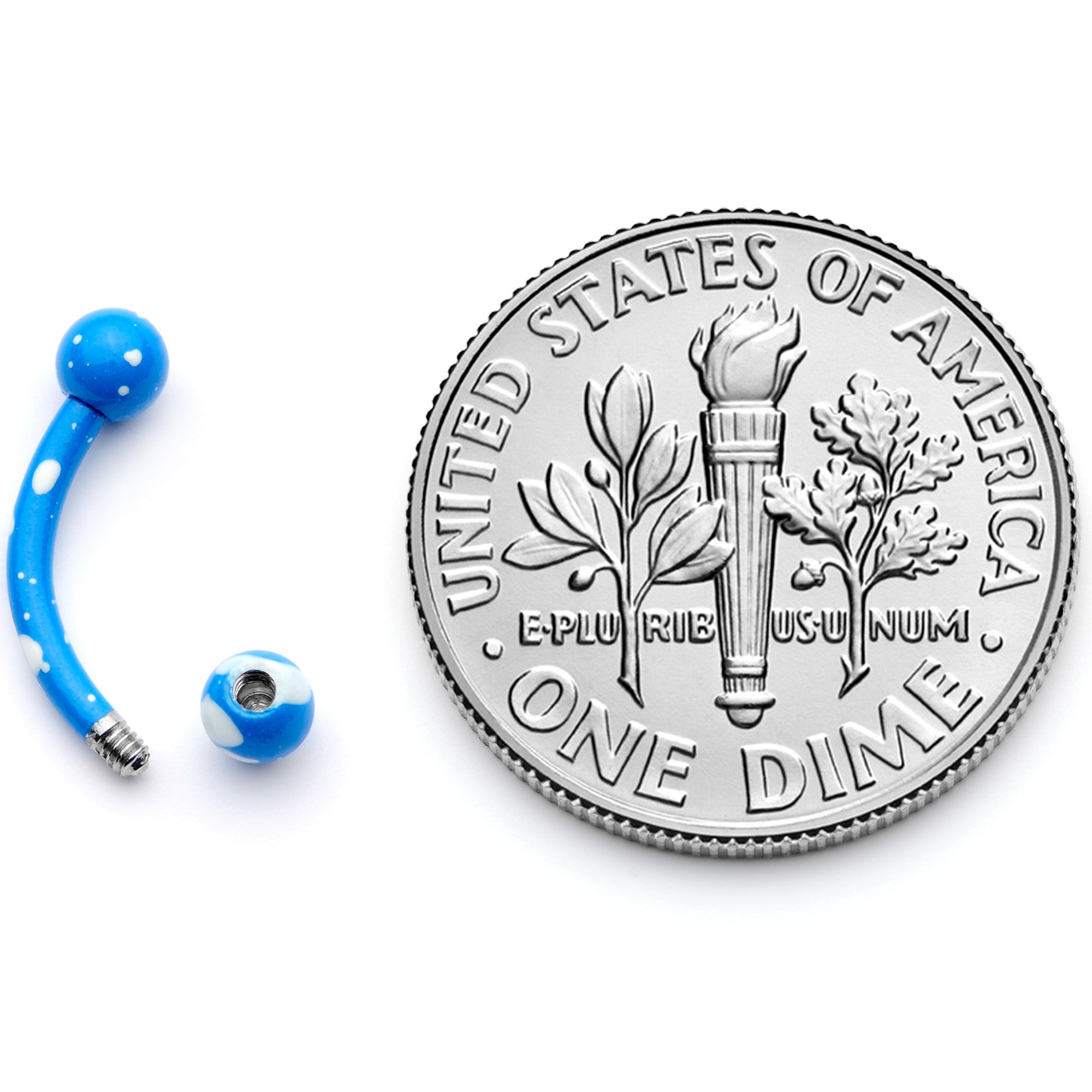 16G 5/16 Blue White Glow in the Dark Curved Eyebrow Ring