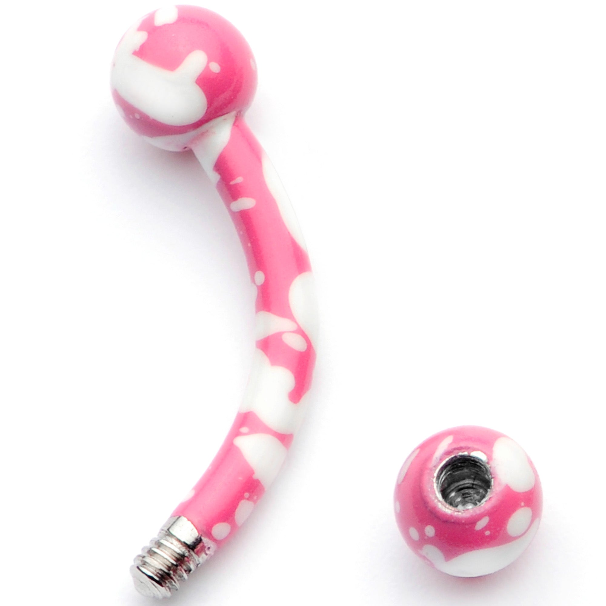 16G 5/16 Pink White Glow in the Dark Curved Eyebrow Ring