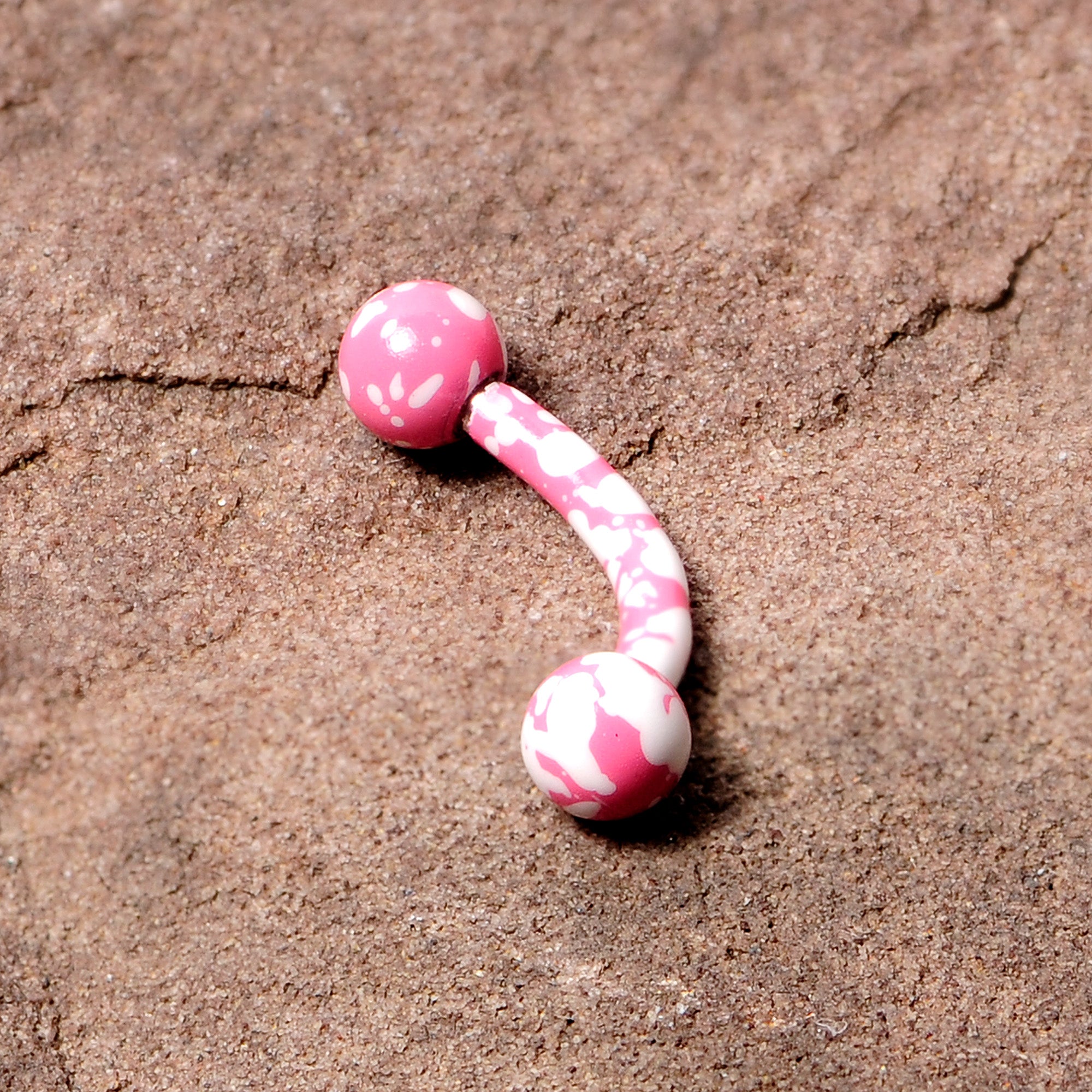 16G 5/16 Pink White Glow in the Dark Curved Eyebrow Ring