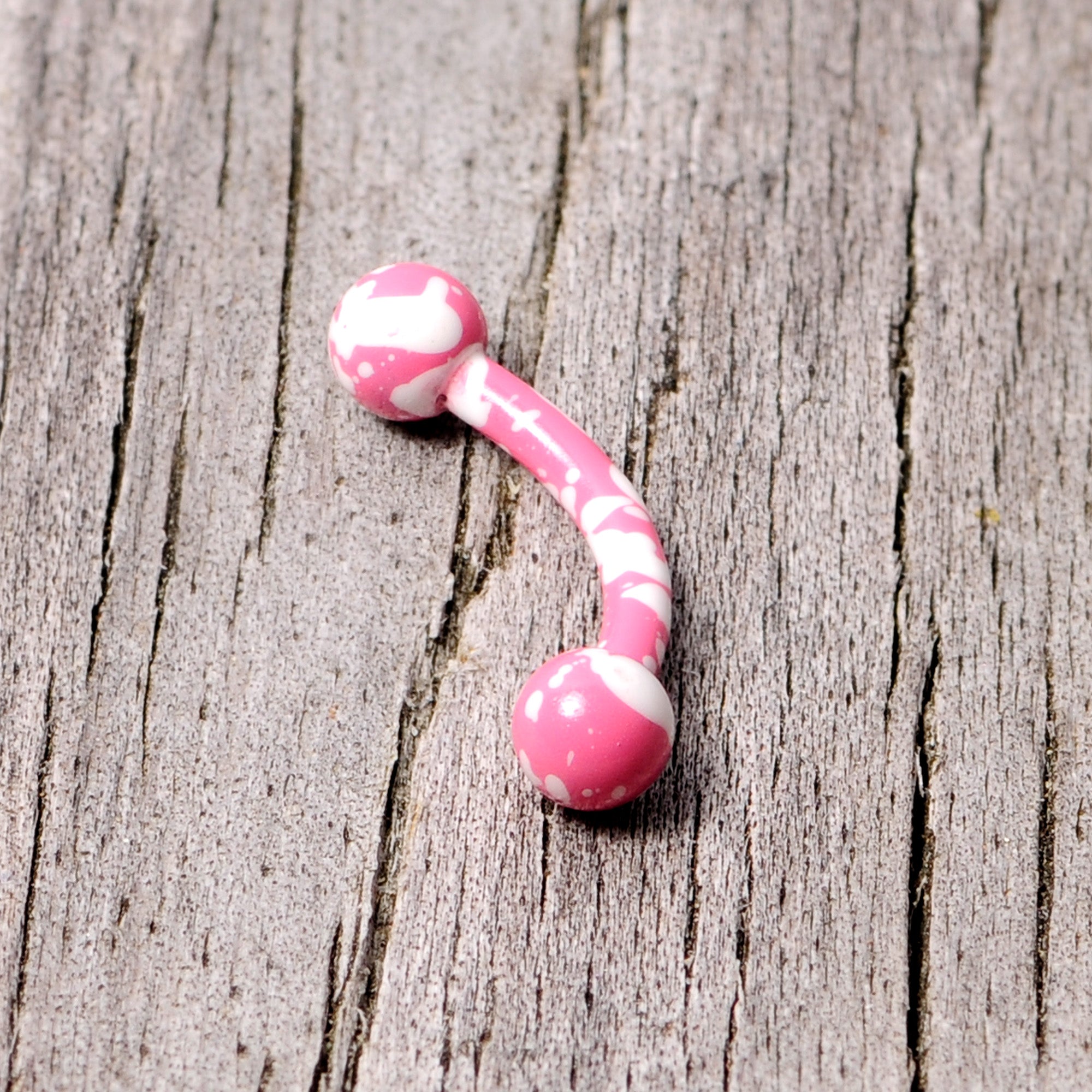 16G 5/16 Pink White Glow in the Dark Curved Eyebrow Ring