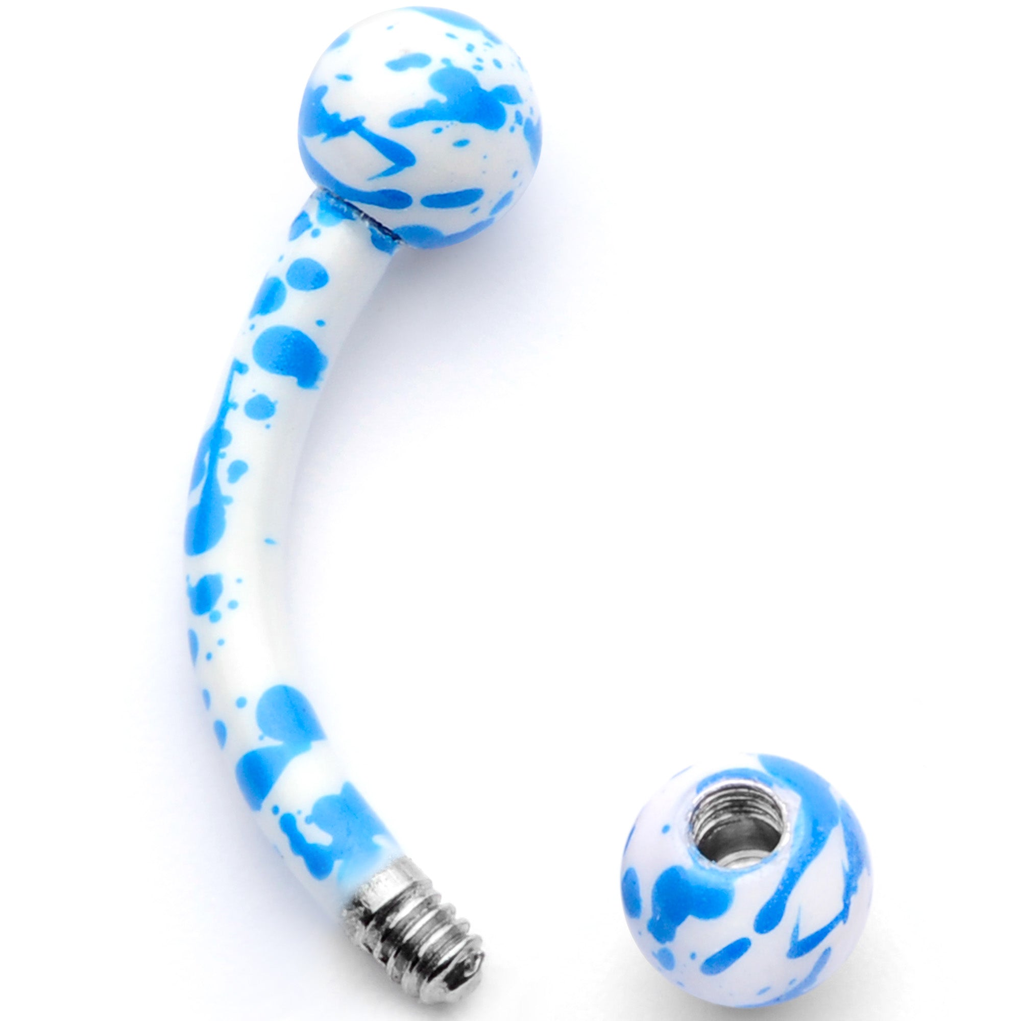 16G 5/16 White Blue Glow in the Dark Curved Eyebrow Ring