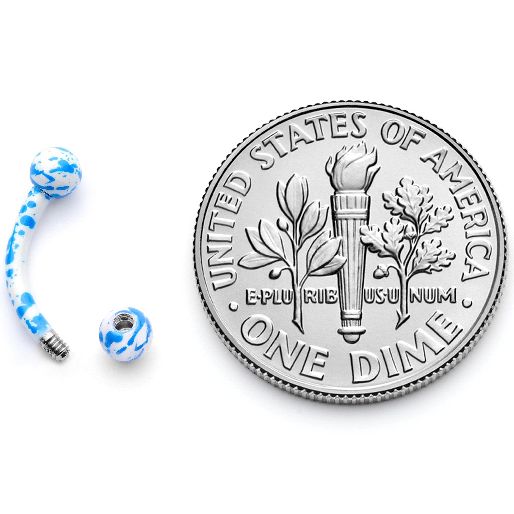 16G 5/16 White Blue Glow in the Dark Curved Eyebrow Ring