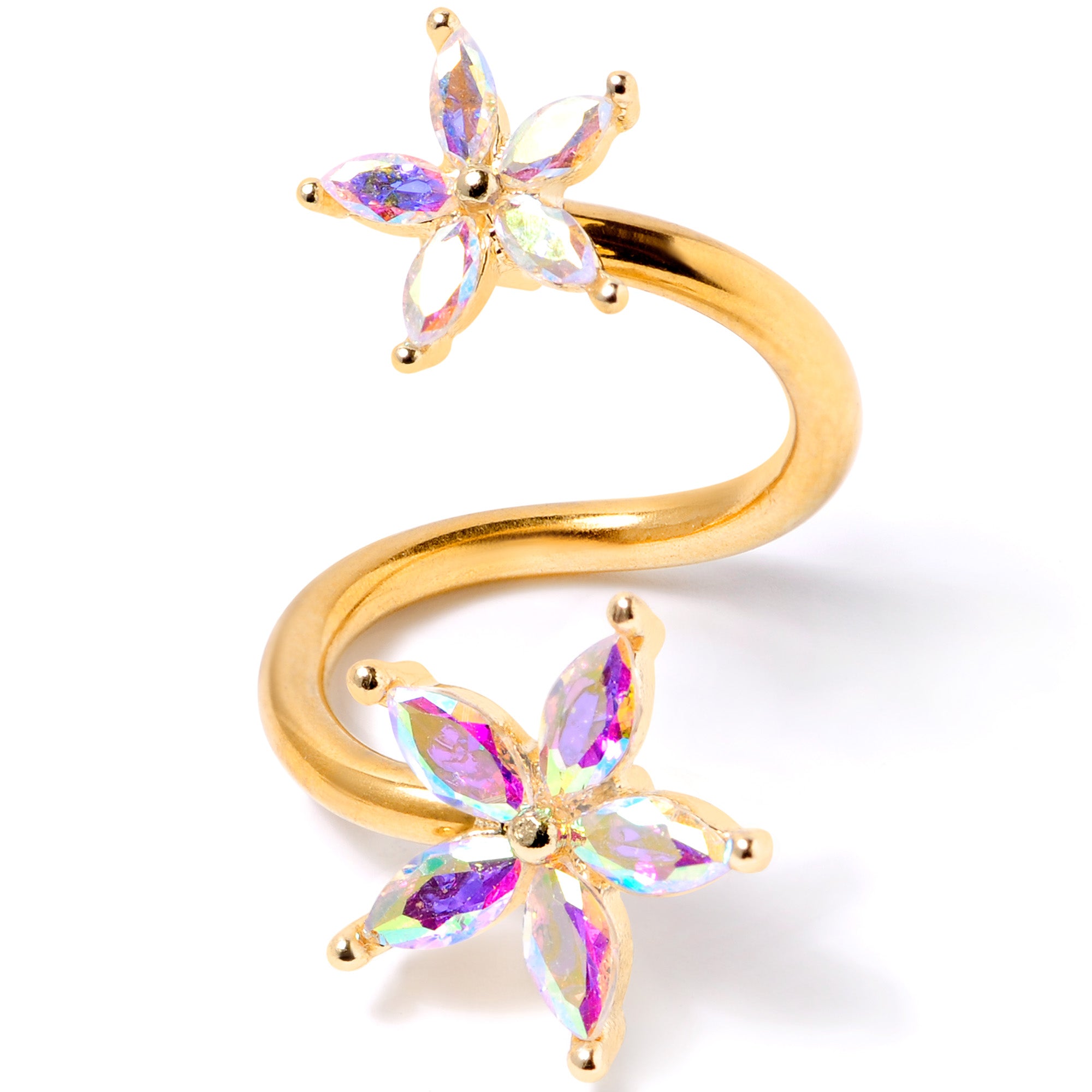 14 Gauge Aurora Gem Gold Tone Star Flower Spiral Twister Belly Ring