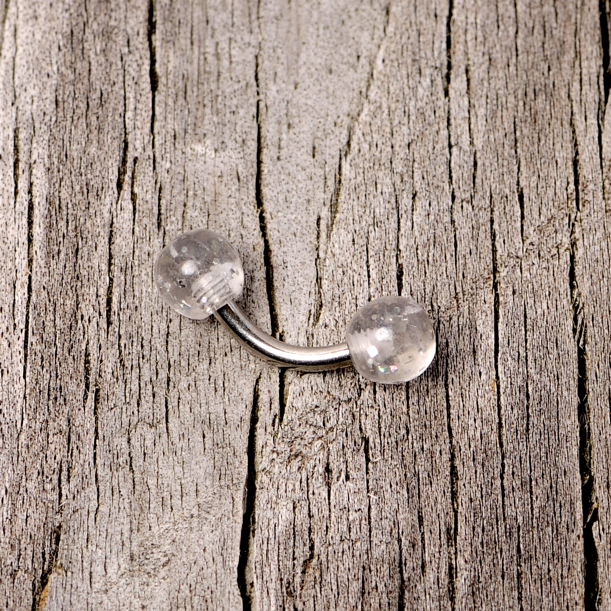 16G 1/4 Clear Speckled Acrylic Ends Curved Barbell