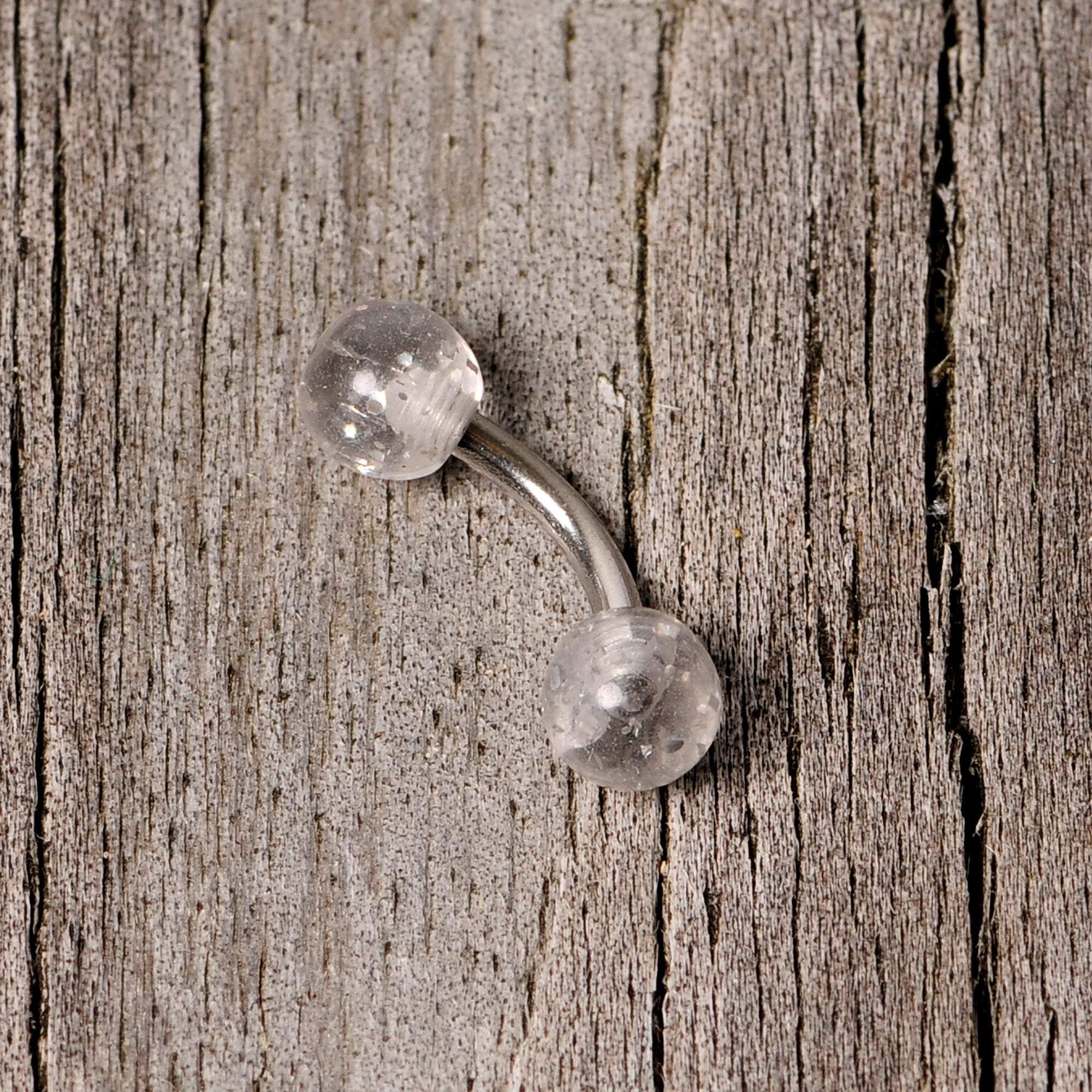 16G 1/4 Clear Speckled Acrylic Ends Curved Barbell