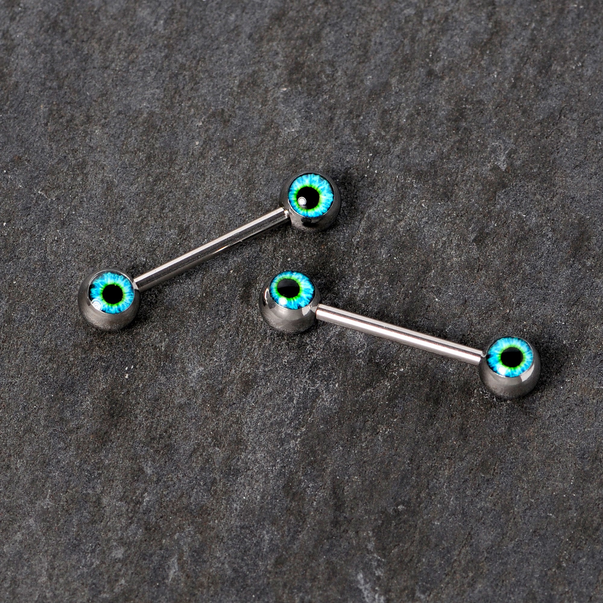 14 Gauge 5/8 Haunting Human Blue Eyeball Halloween Nipple Ring Set