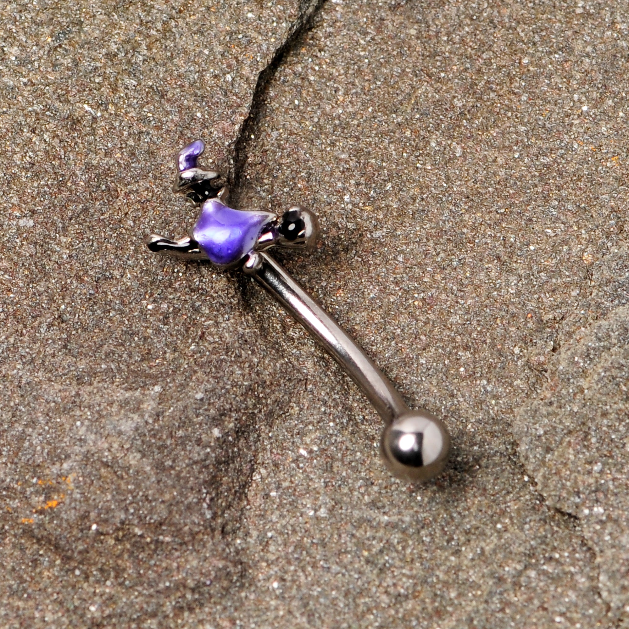 16G 5/16 Blue Spooky Witch Halloween Curved Eyebrow Ring