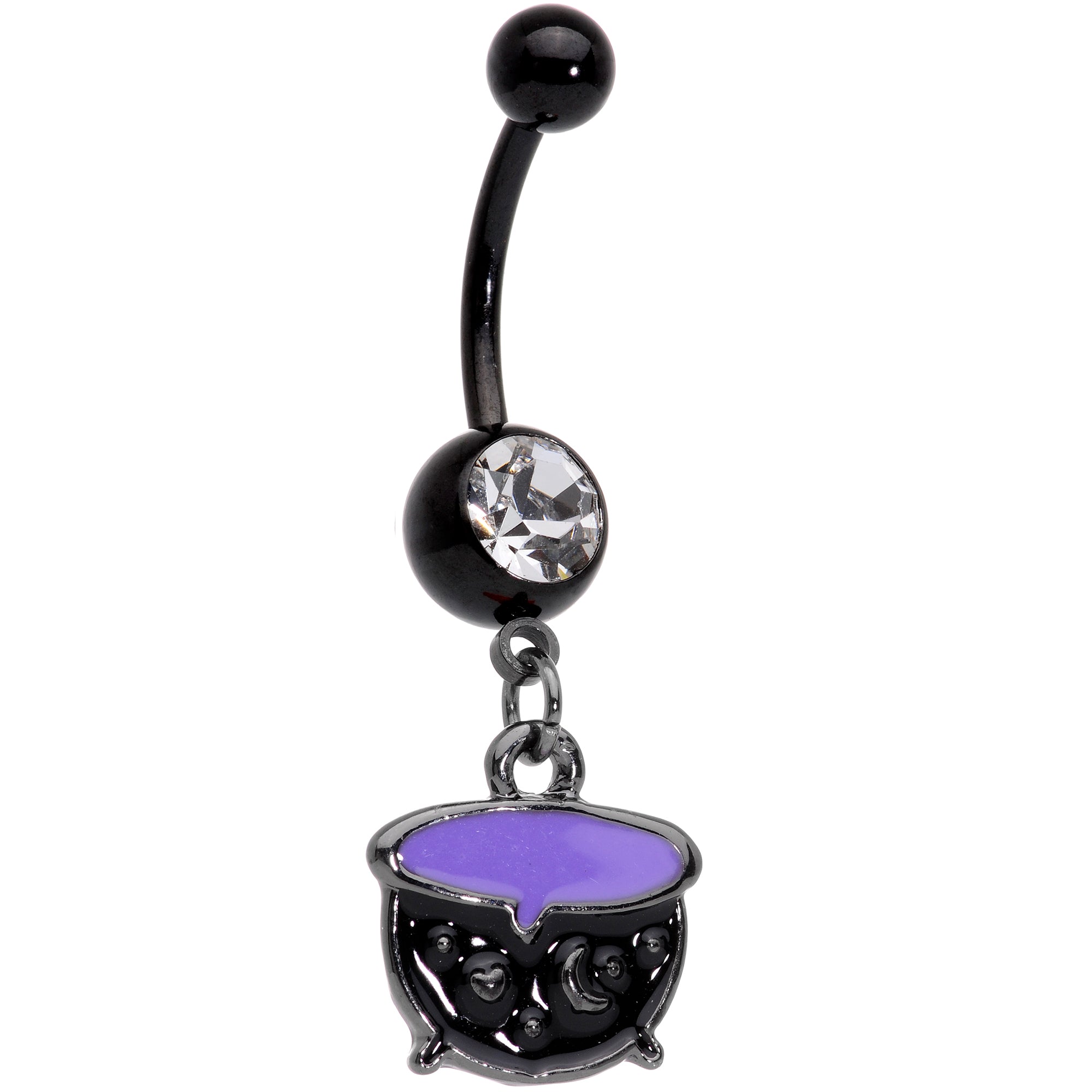 Clear Gem Black Purple Witch Cauldron Halloween Dangle Belly Ring