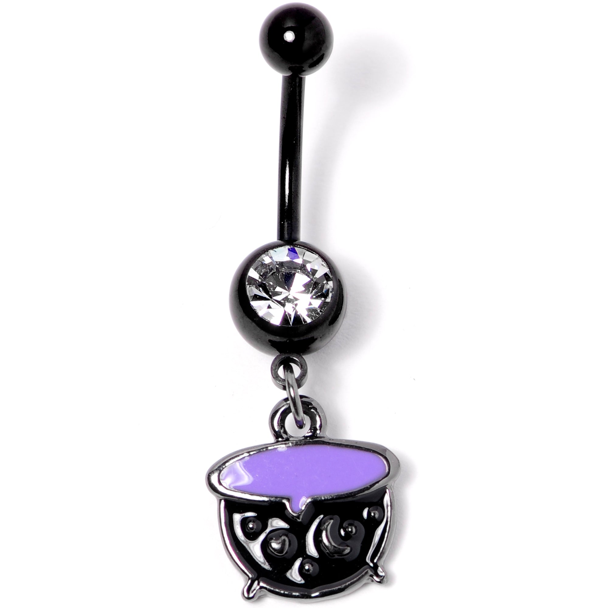 Clear Gem Black Purple Witch Cauldron Halloween Dangle Belly Ring