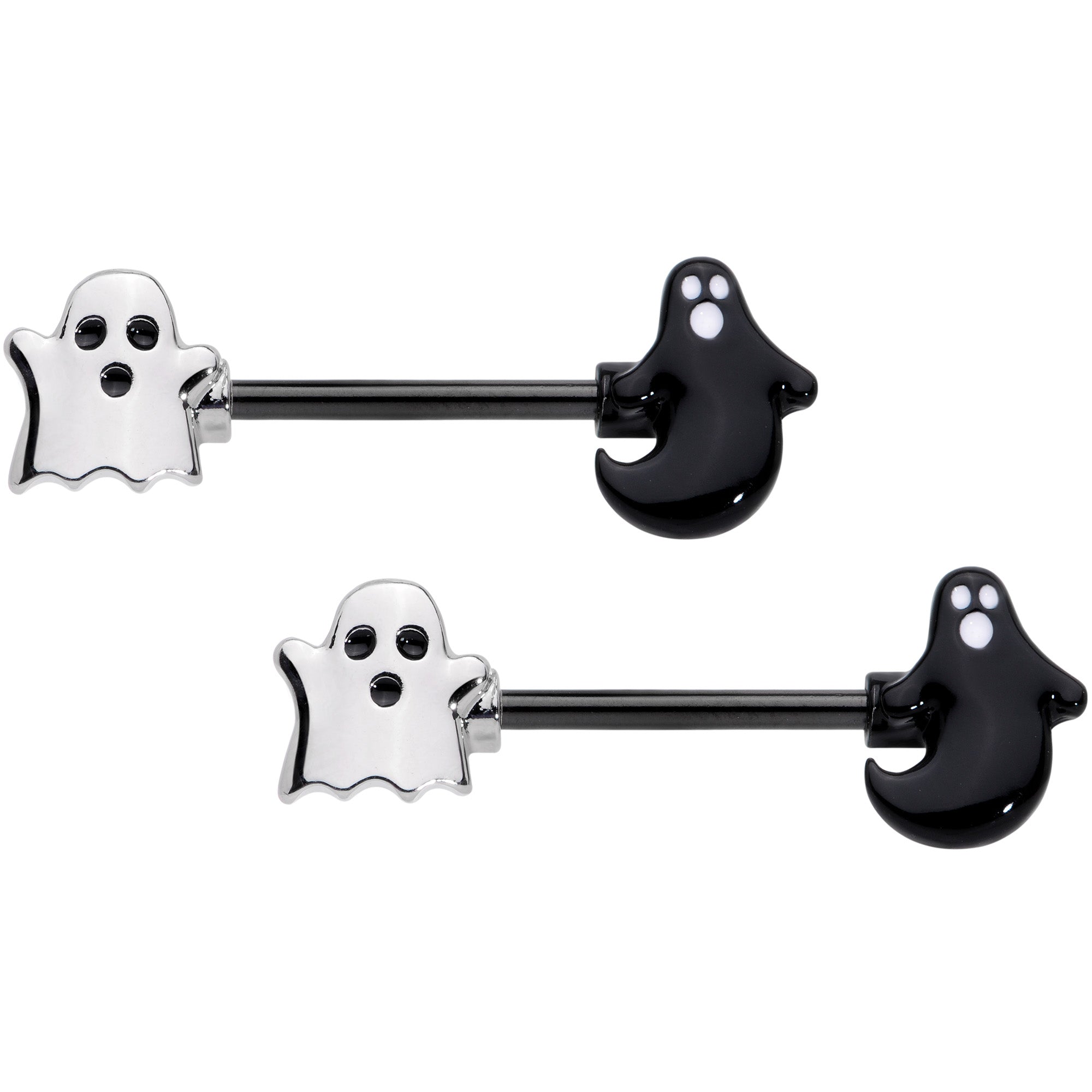 14 Gauge 9/16 Black PVD Black Ghost Halloween Nipple Ring Set