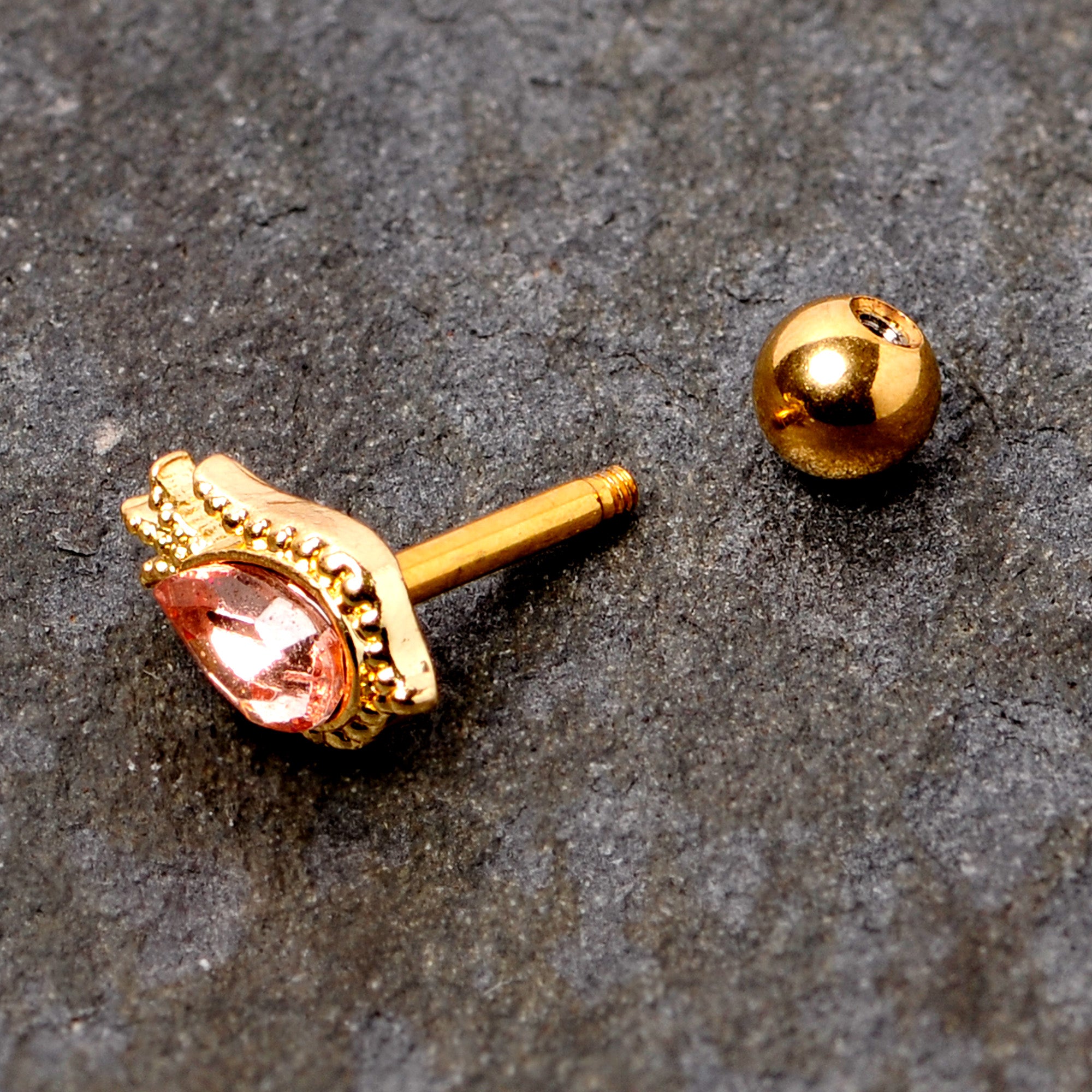 16G 1/4 Pink Gem Gold Tone Tulip Flower Cartilage Tragus Earring