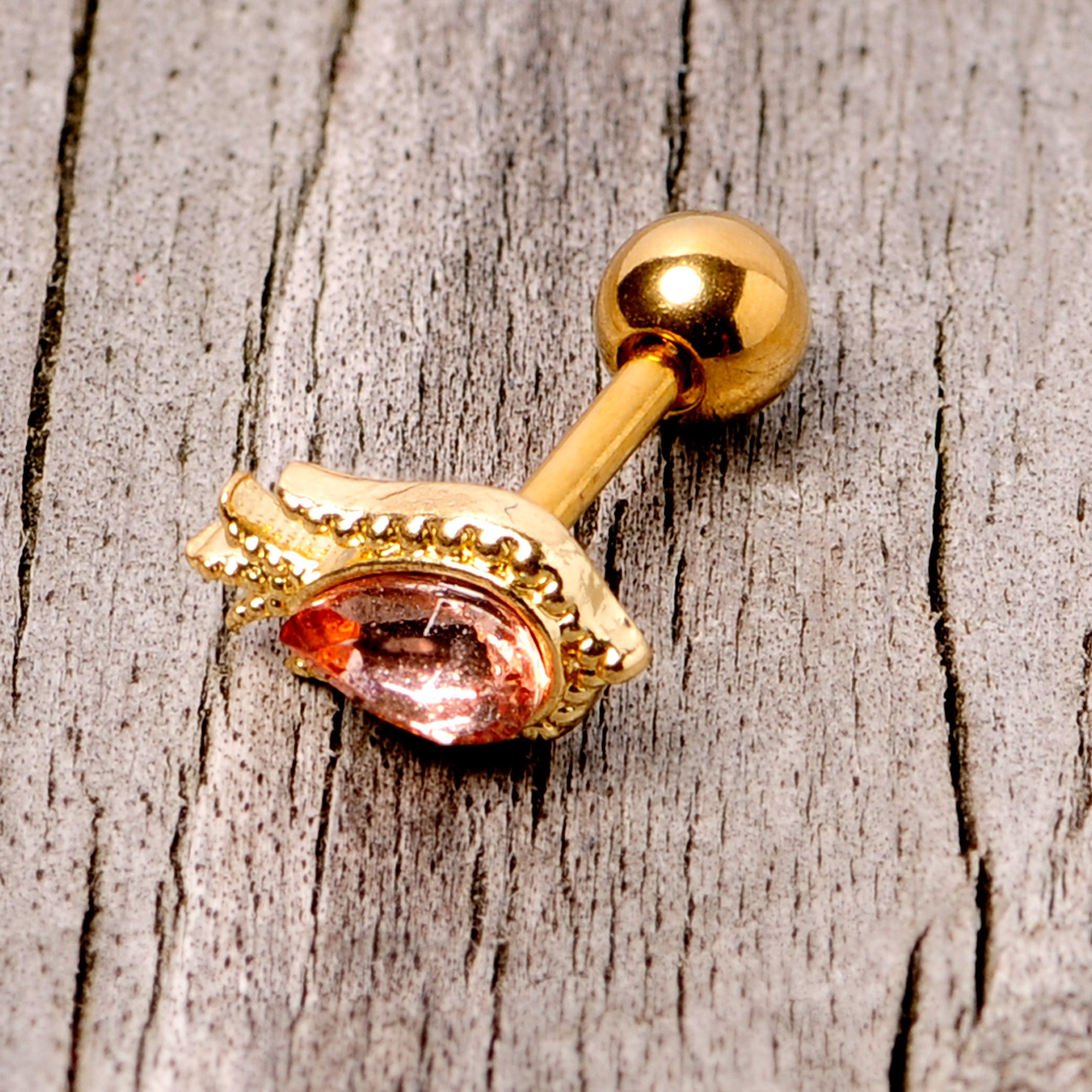 16G 1/4 Pink Gem Gold Tone Tulip Flower Cartilage Tragus Earring